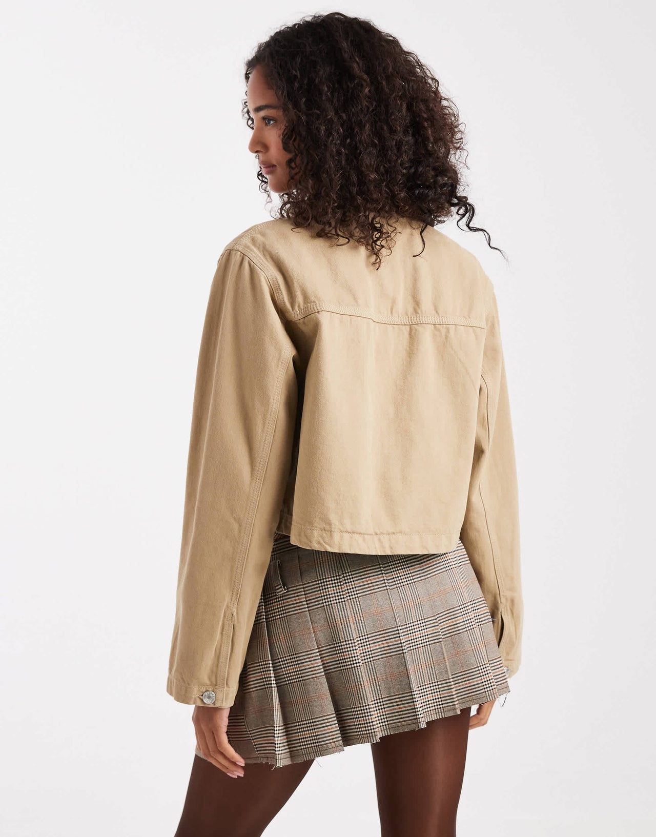 ASOS DESIGN crop denim barn jacket in stone
