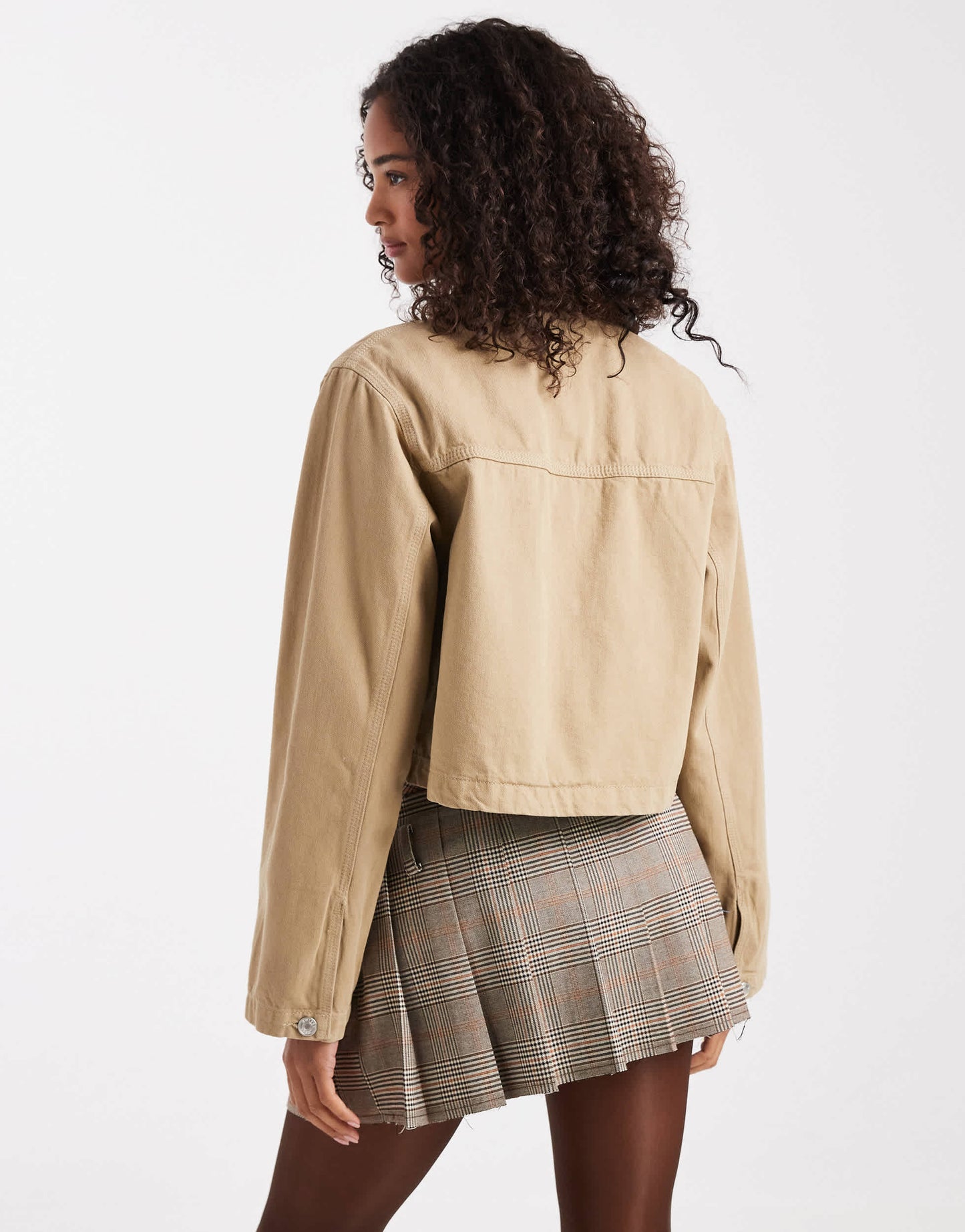 ASOS DESIGN crop denim barn jacket in stone