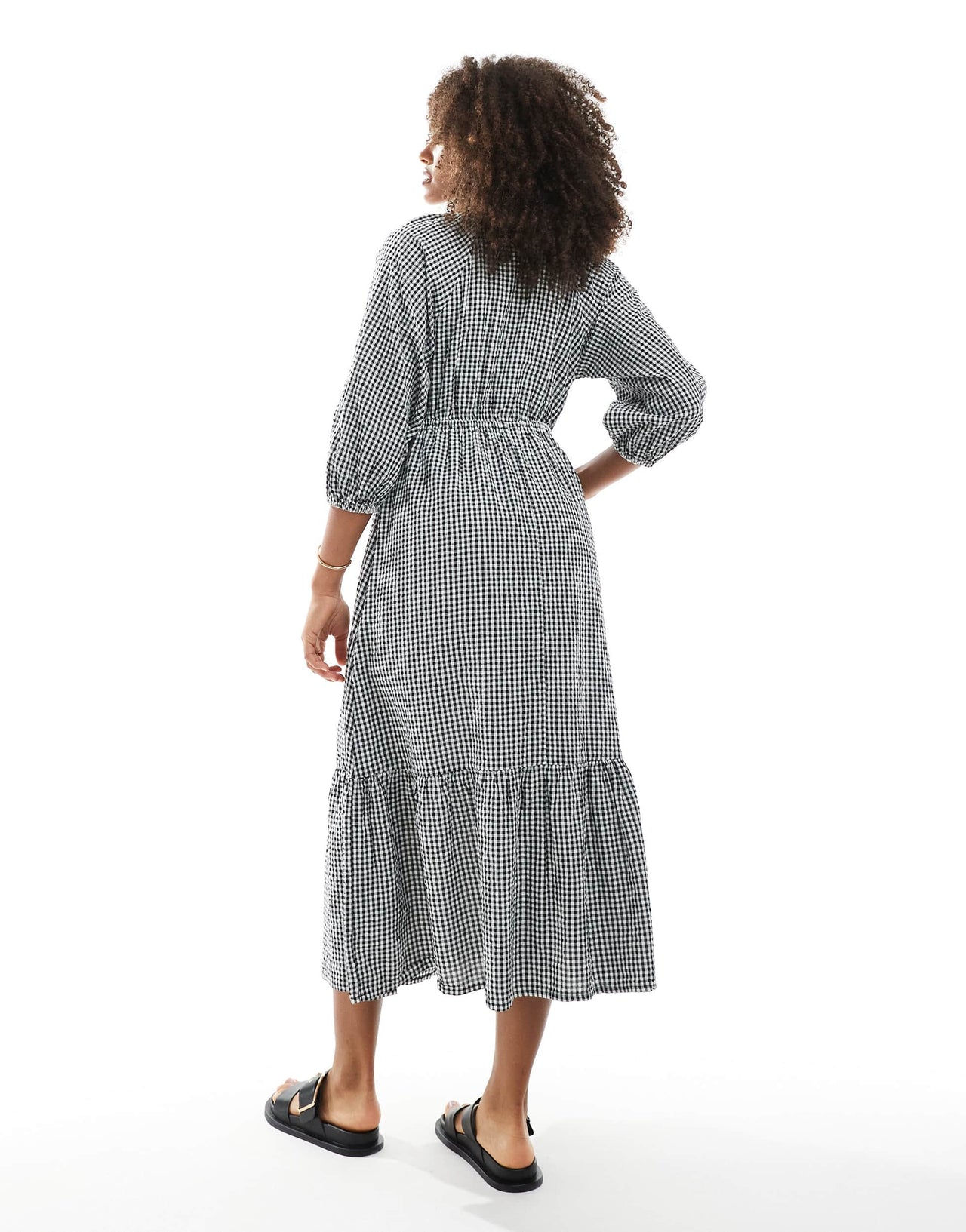 New Look tie front smock midi dress in black gingham