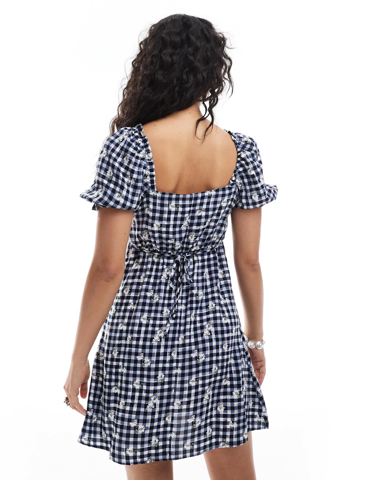 New Look milkmaid mini dress in blue gingham