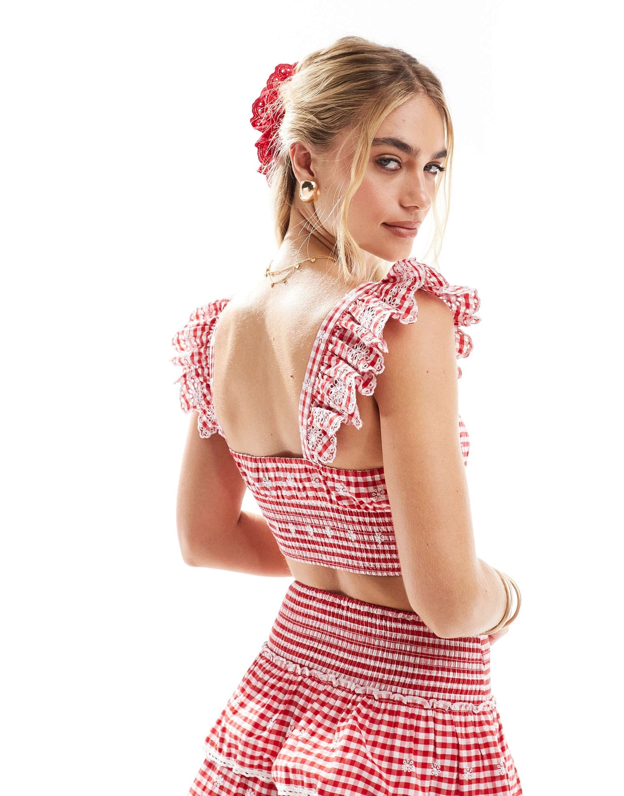 New Look co-ord gingham crop top in red