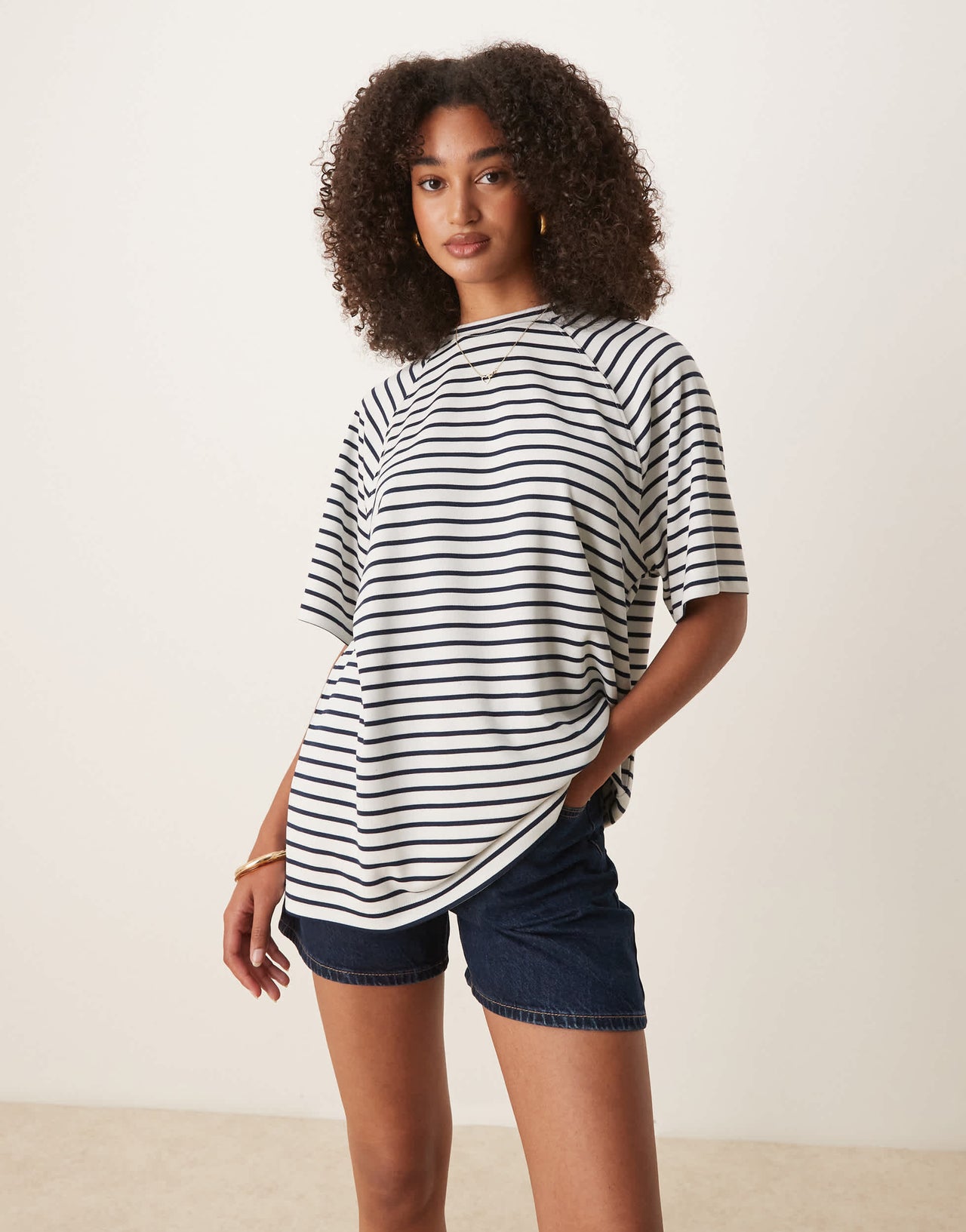 ASOS DESIGN co-ord interlock oversized t-shirt in navy and white stripe