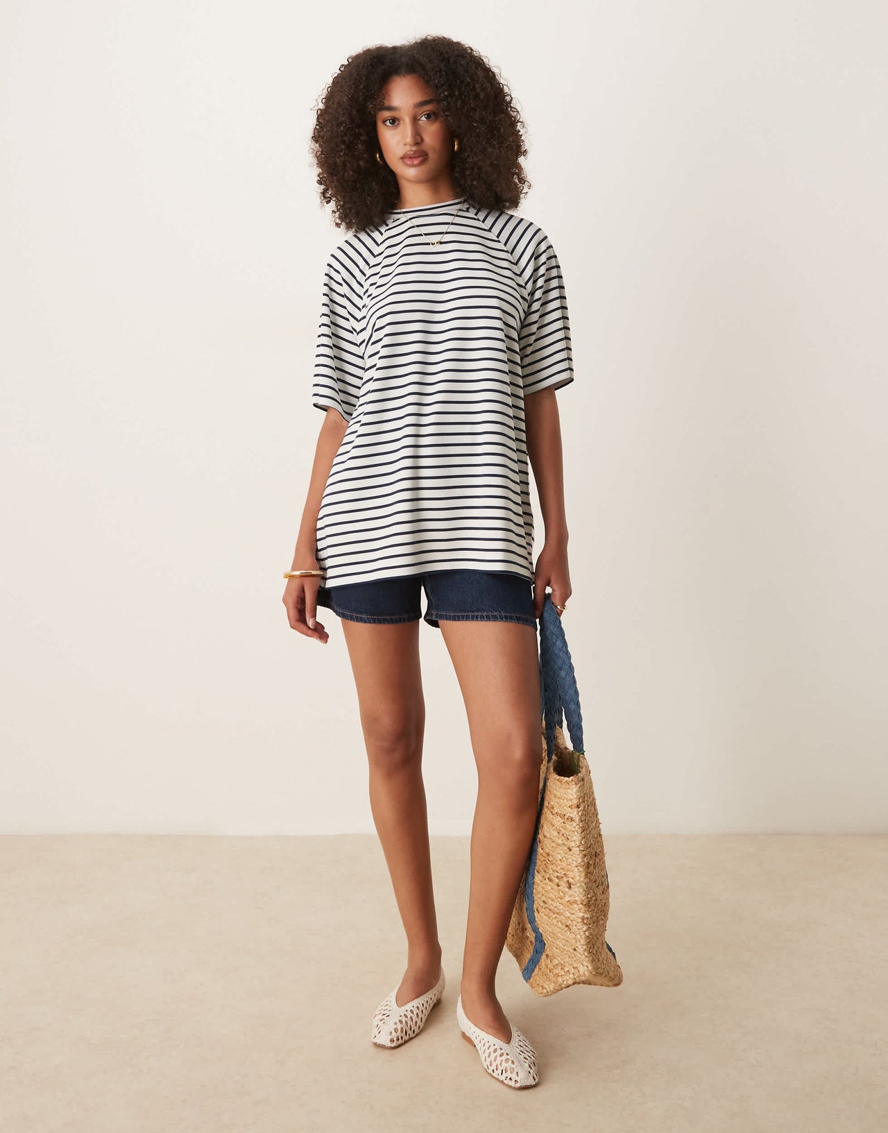 ASOS DESIGN co-ord interlock oversized t-shirt in navy and white stripe