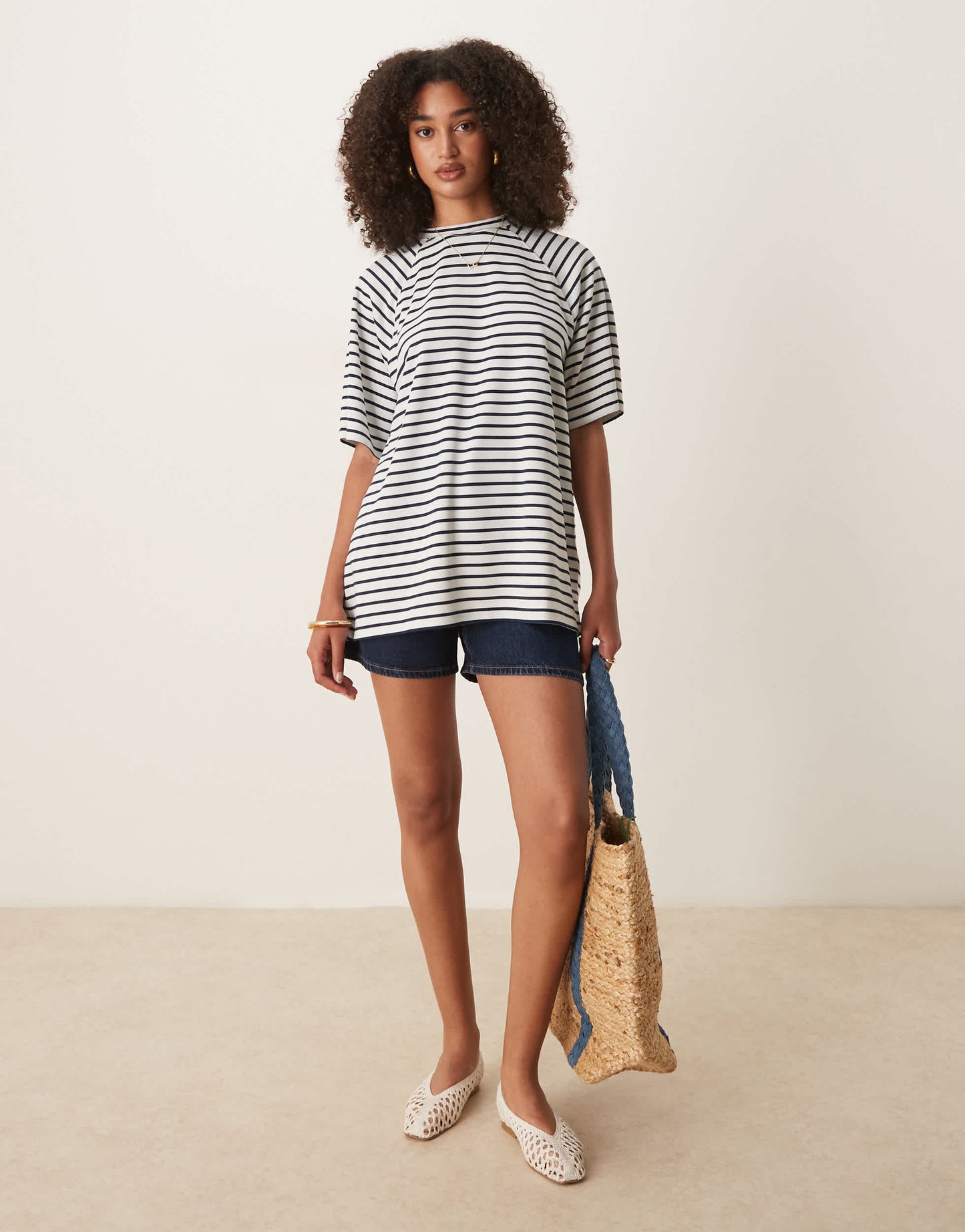 ASOS DESIGN co-ord interlock oversized t-shirt in navy and white stripe