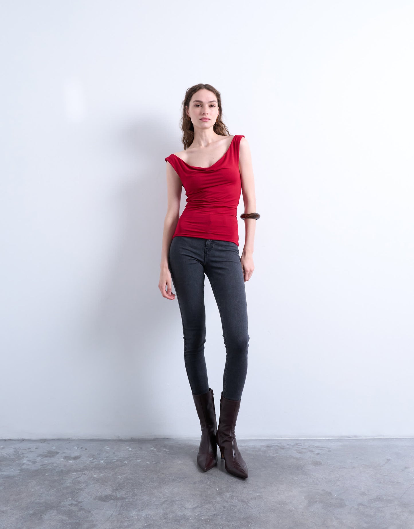 Topshop cowl neck tank top in red
