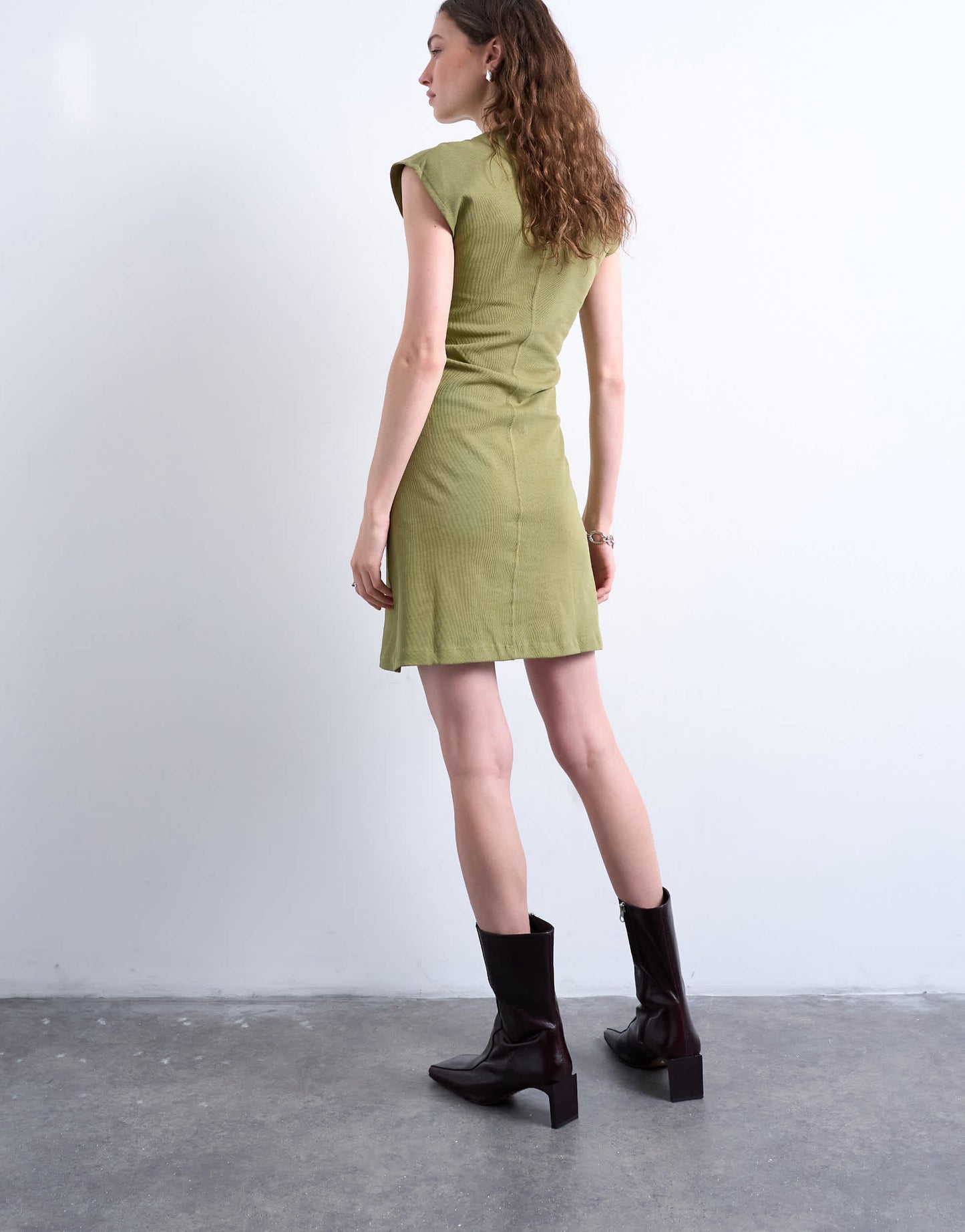 Topshop cinch waist structured mini dress in green