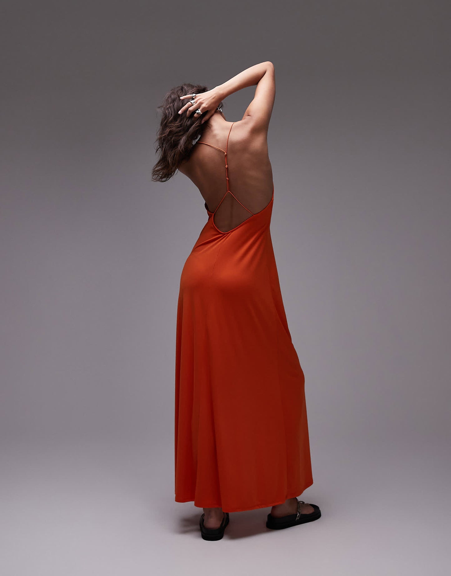 Topshop cami maxi low back detail dress in orange