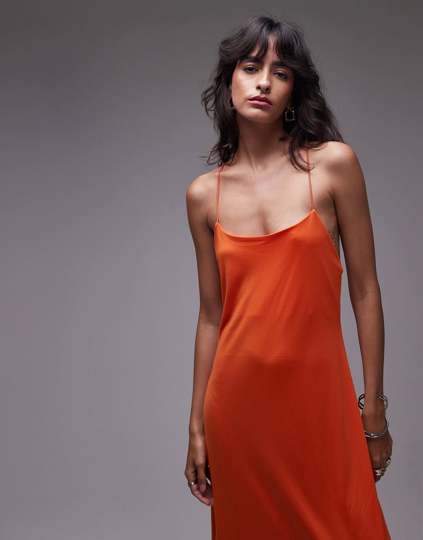 Topshop cami maxi low back detail dress in orange