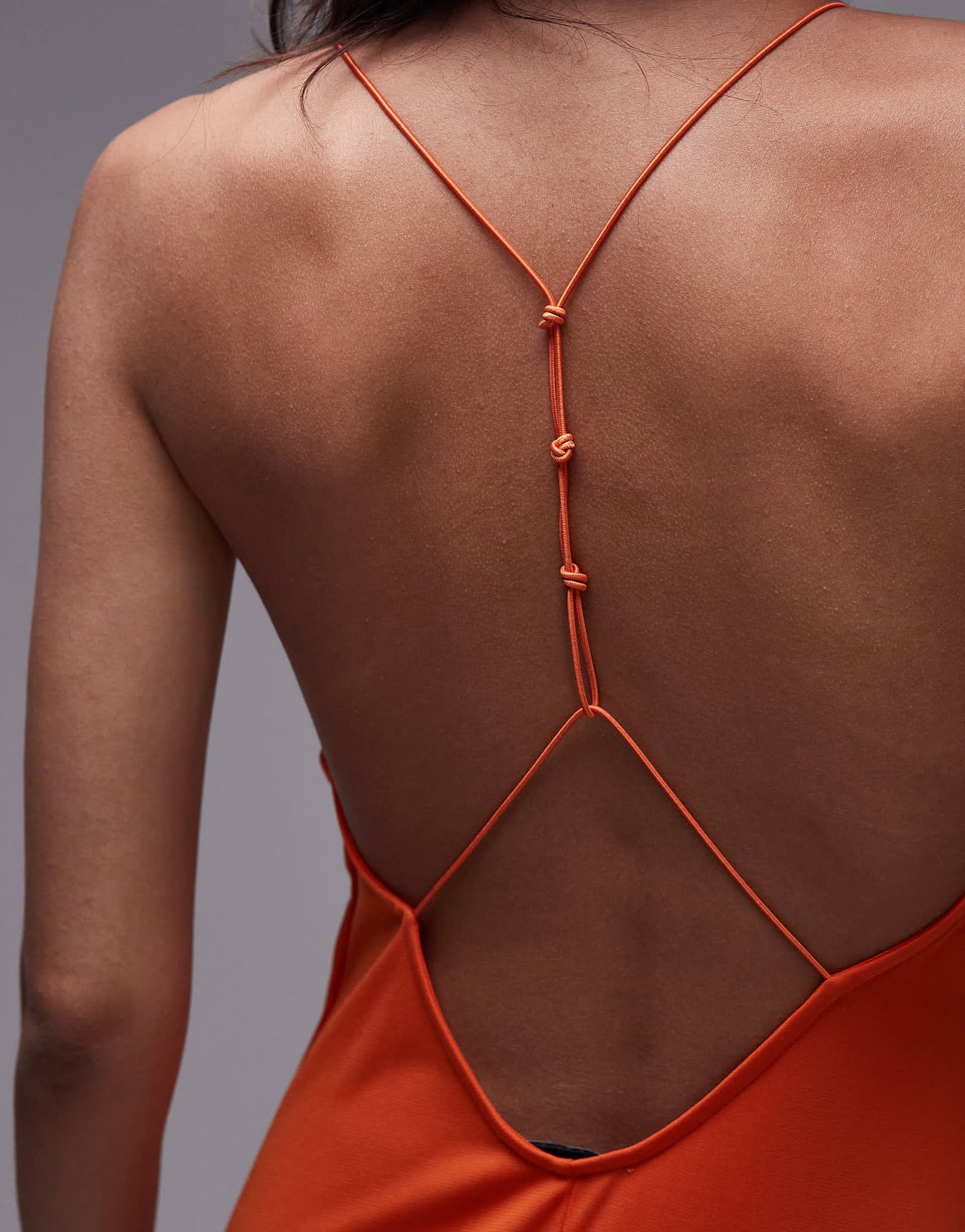 Topshop cami maxi low back detail dress in orange