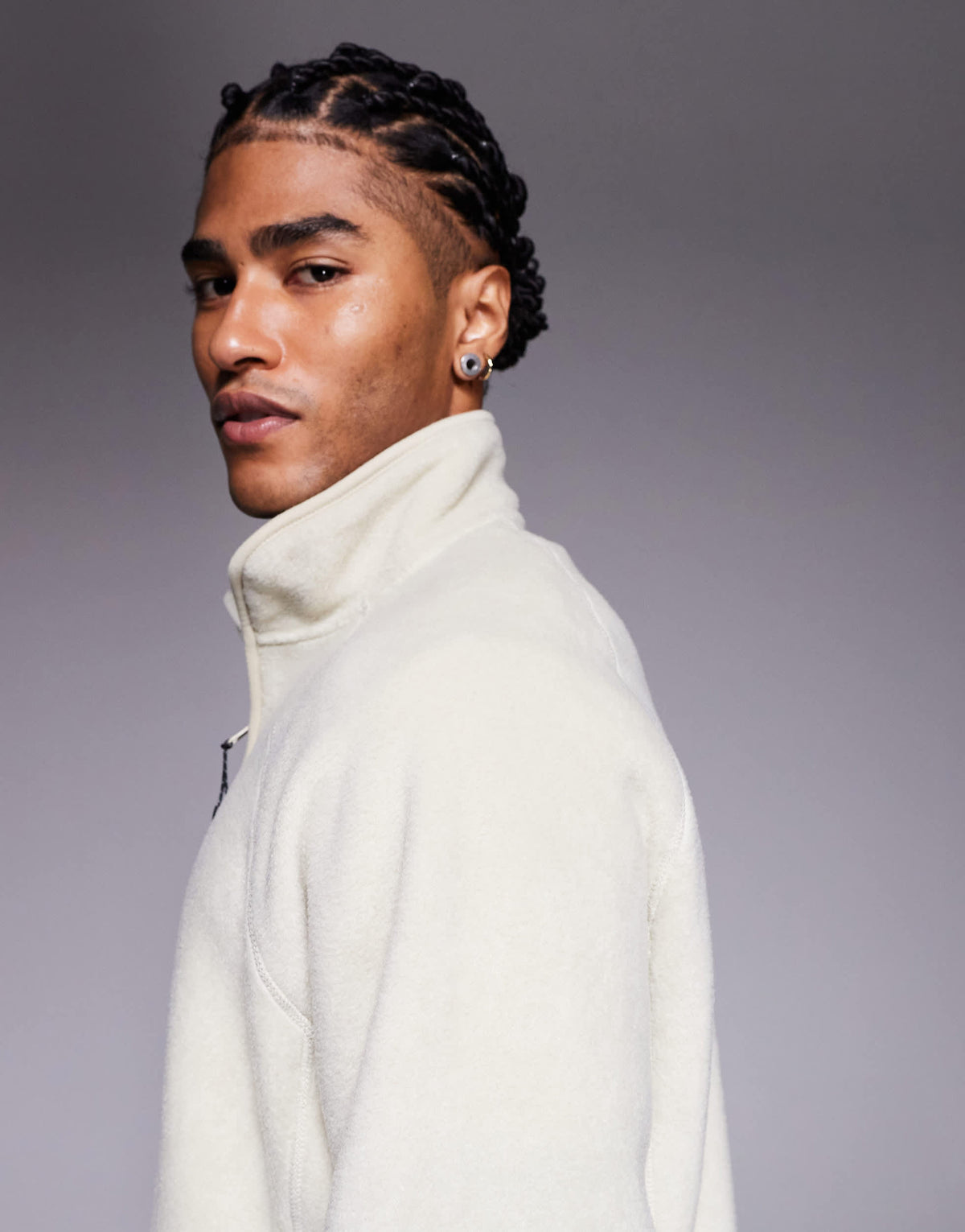 ASOS DESIGN relaxed funnel neck quarter zip fleece sweatshirt in stone