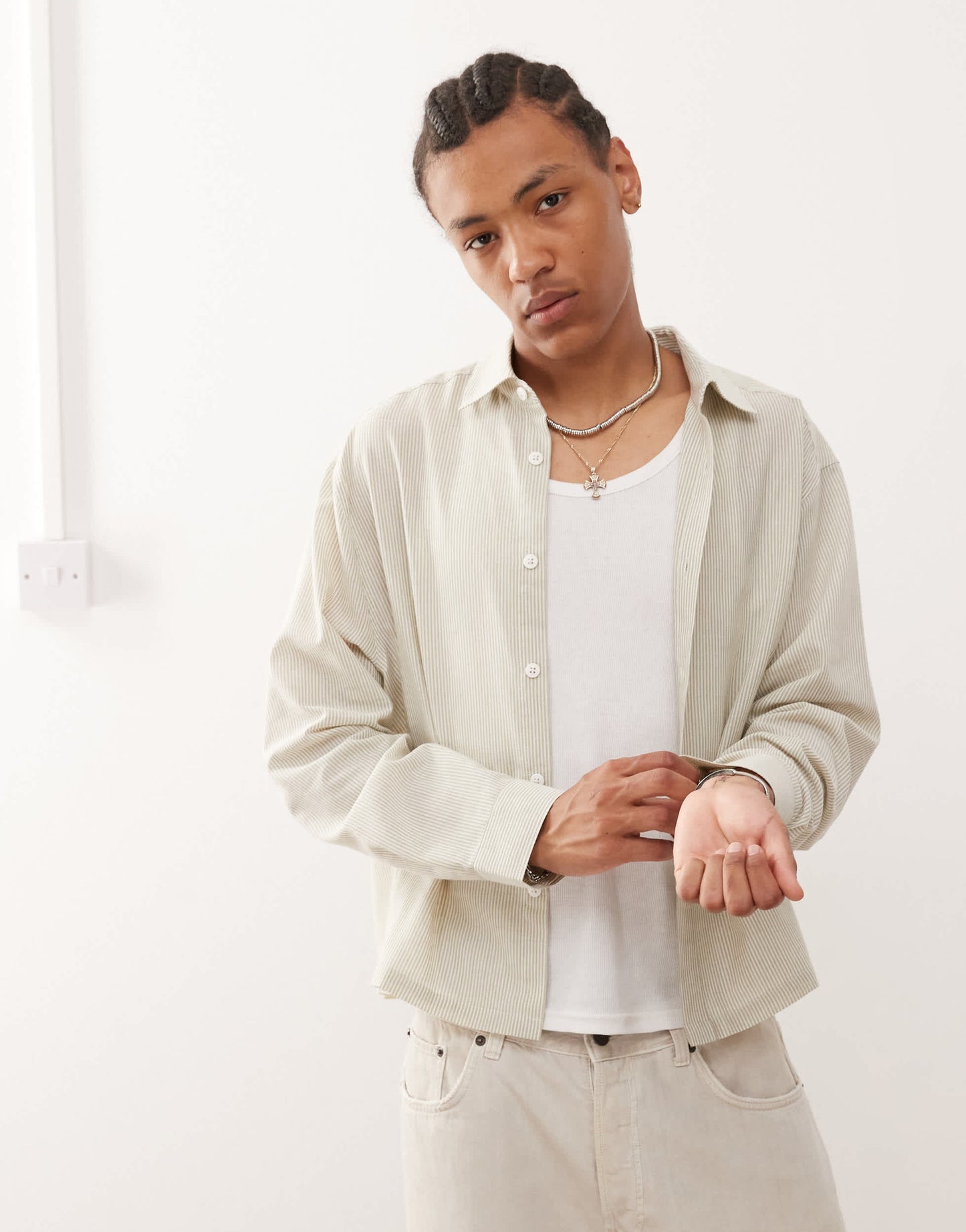 COLLUSION boxy striped shirt in green