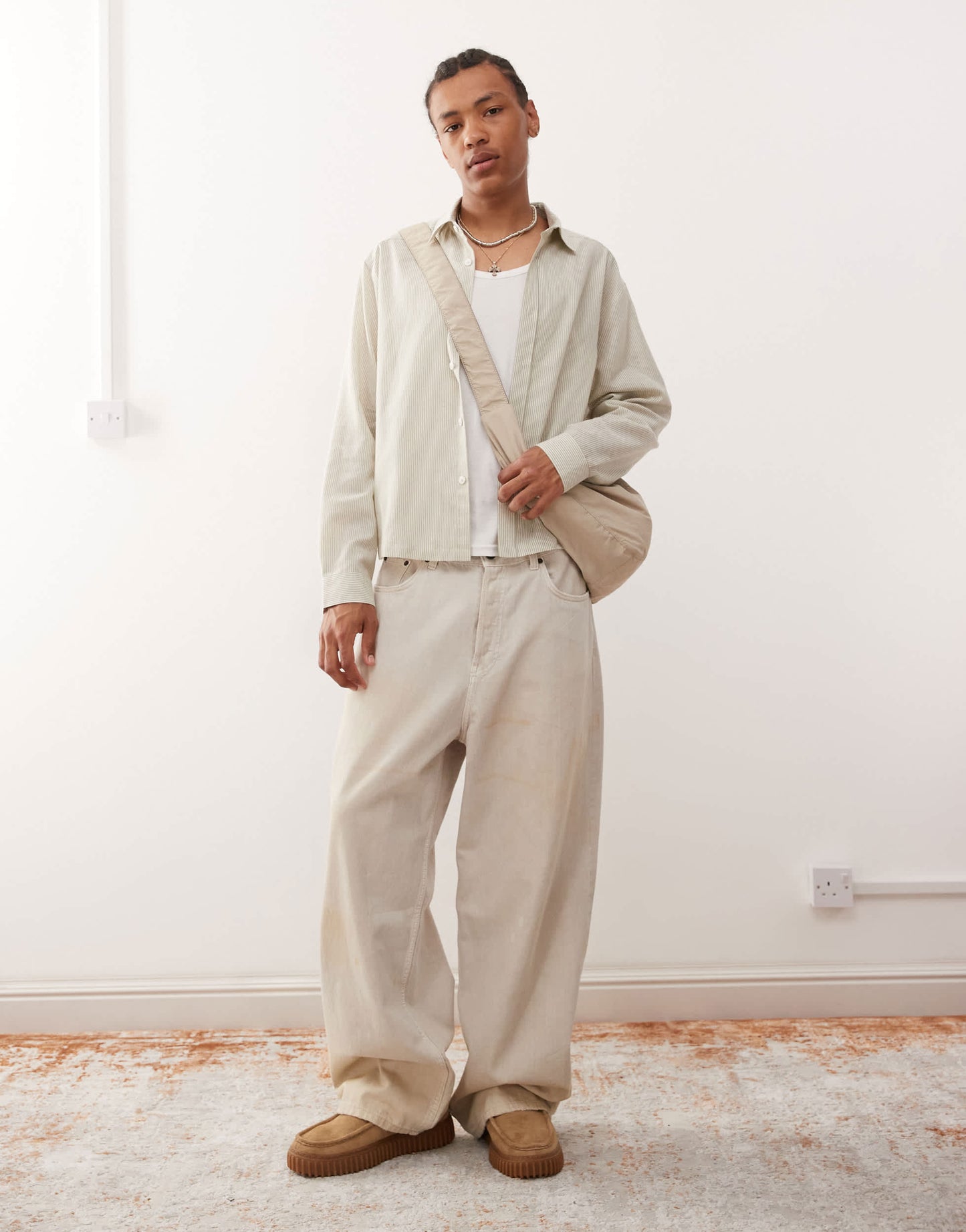 COLLUSION boxy striped shirt in green