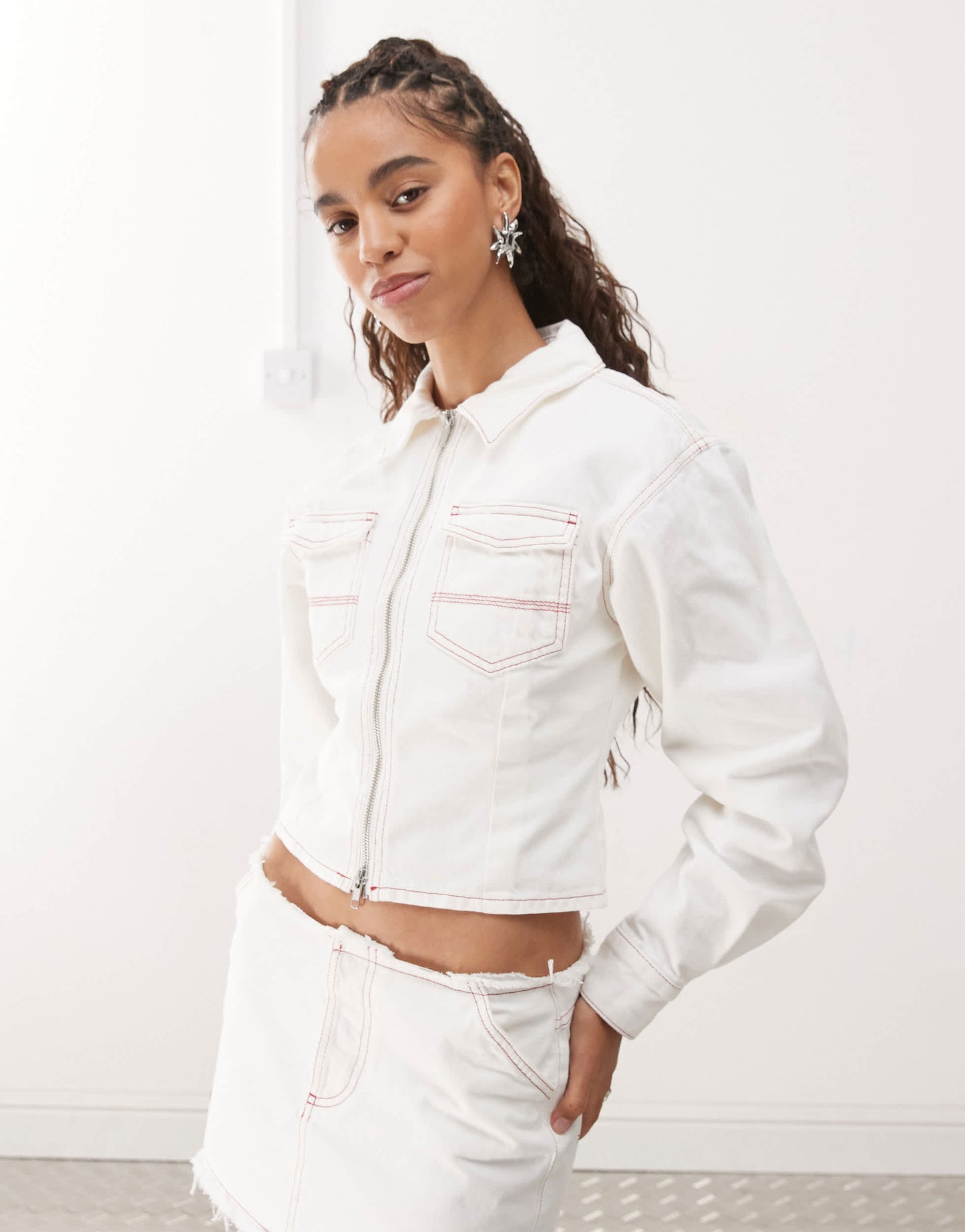 COLLUSION fitted denim jacket in ecru