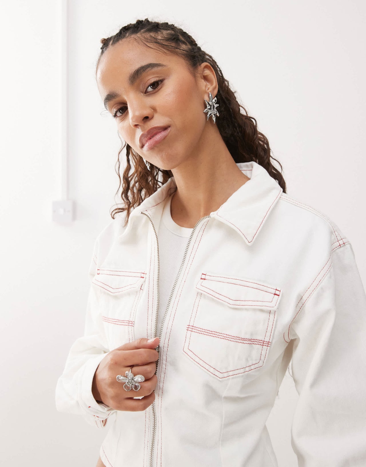 COLLUSION fitted denim jacket in ecru