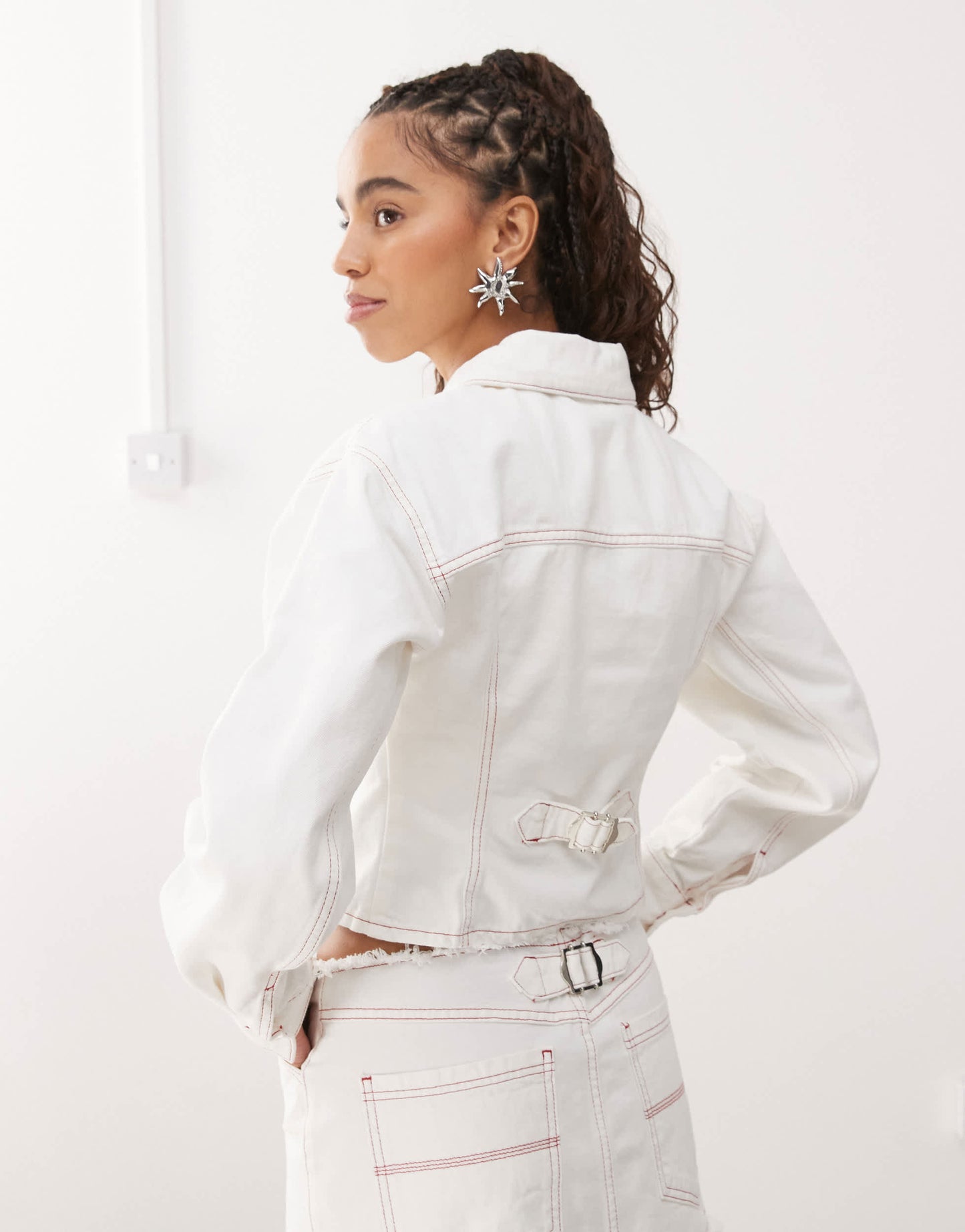 COLLUSION fitted denim jacket in ecru