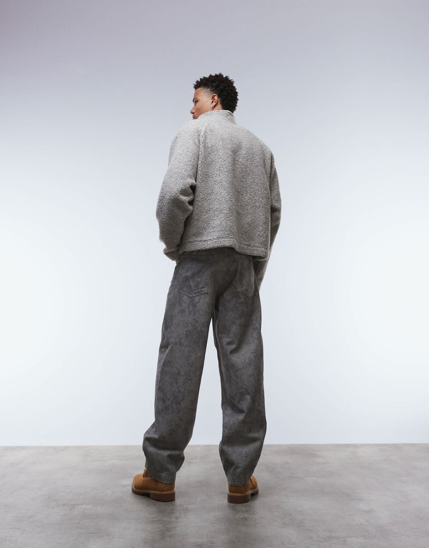 ASOS DESIGN relaxed boxy funnel neck quarter zip borg sweatshirt in beige marl