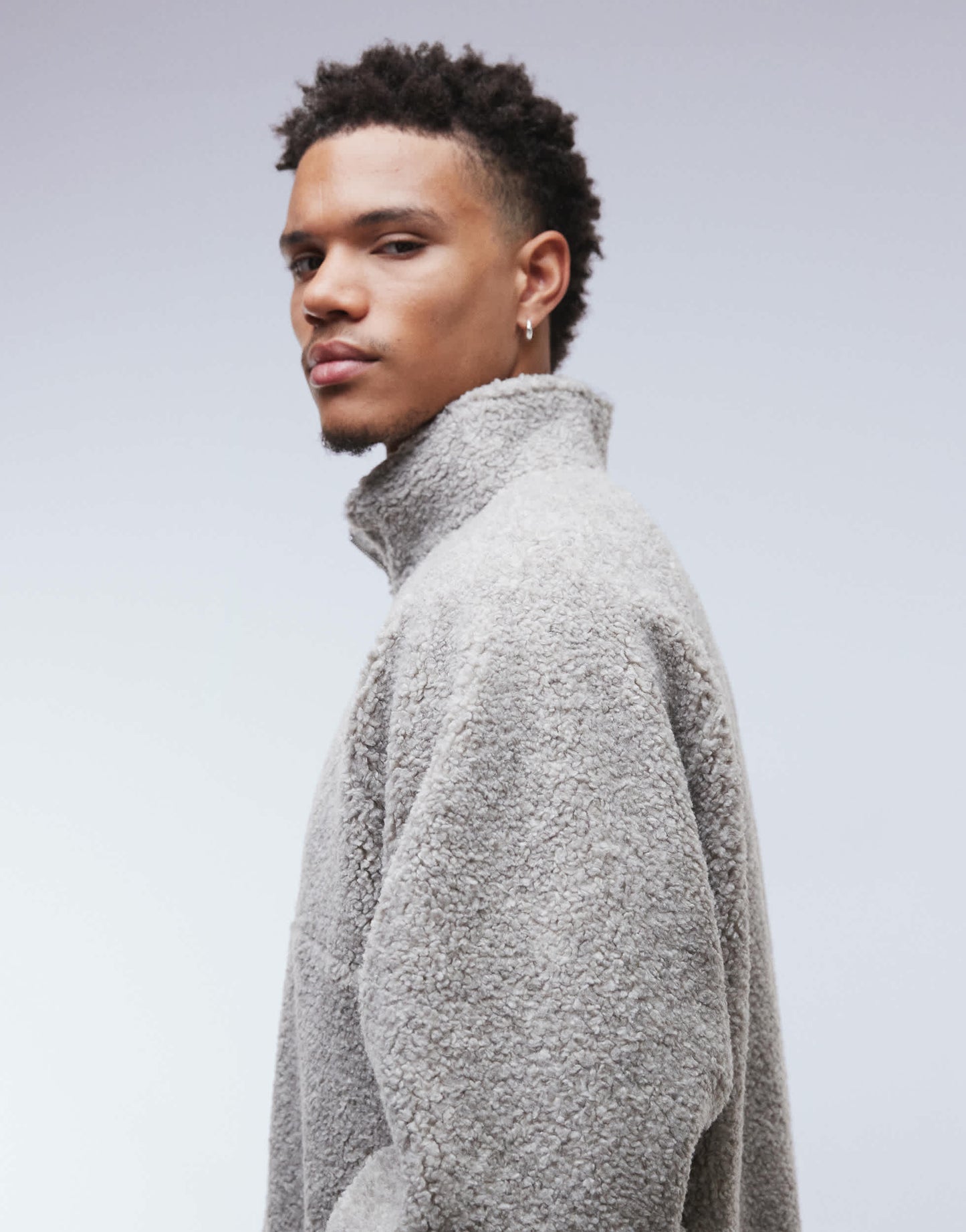 ASOS DESIGN relaxed boxy funnel neck quarter zip borg sweatshirt in beige marl