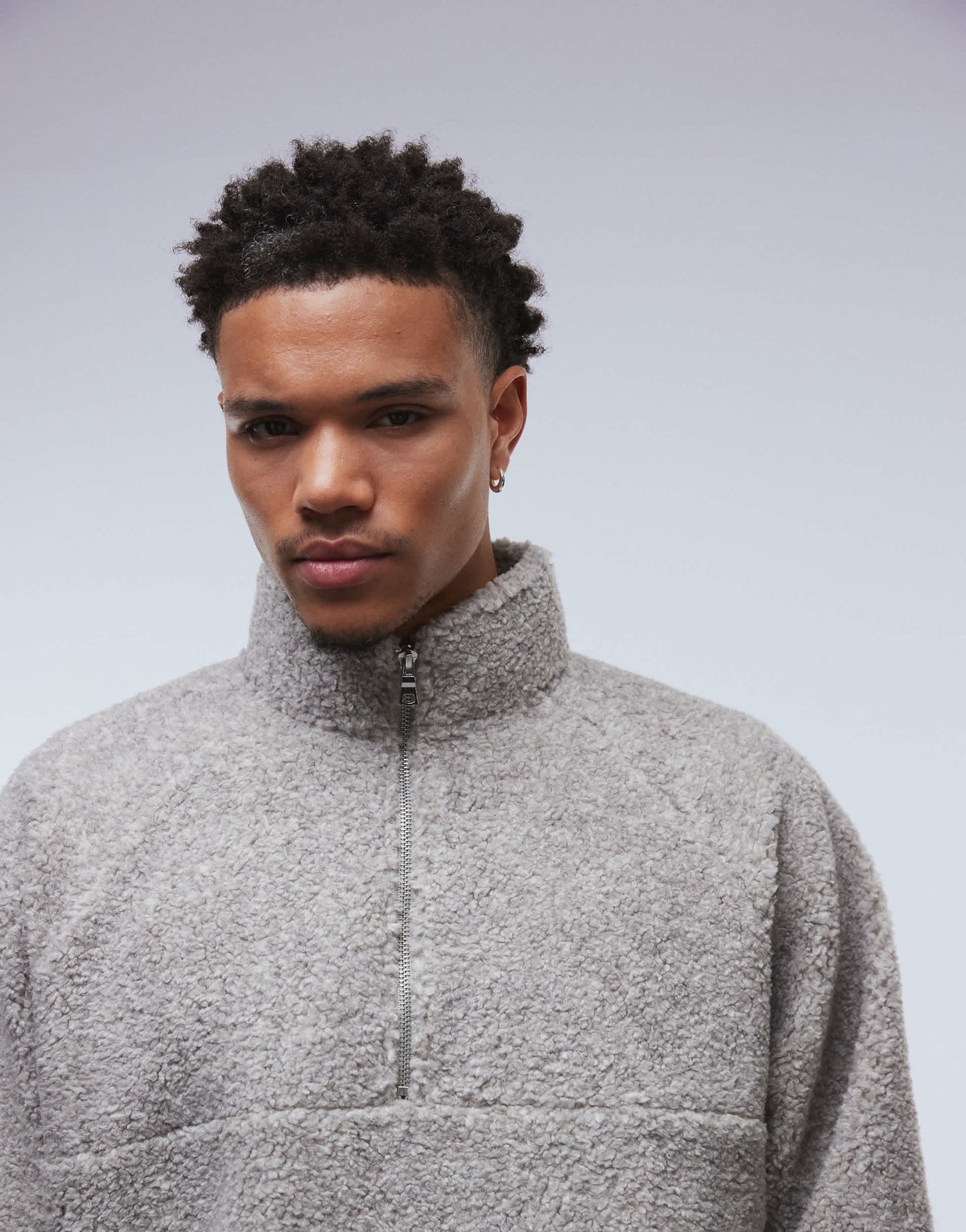 ASOS DESIGN relaxed boxy funnel neck quarter zip borg sweatshirt in beige marl