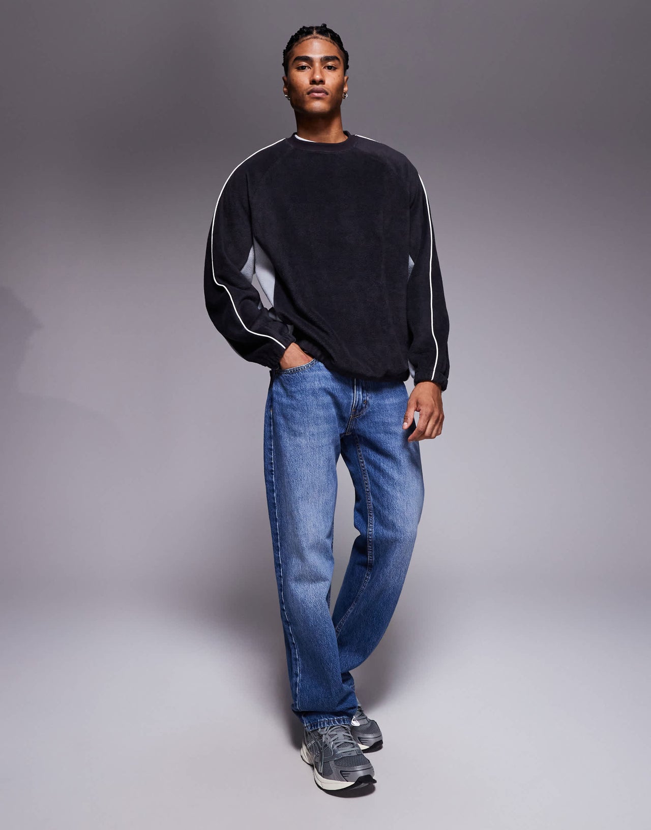 ASOS DESIGN relaxed fleece sweatshirt with piping and colour block in grey