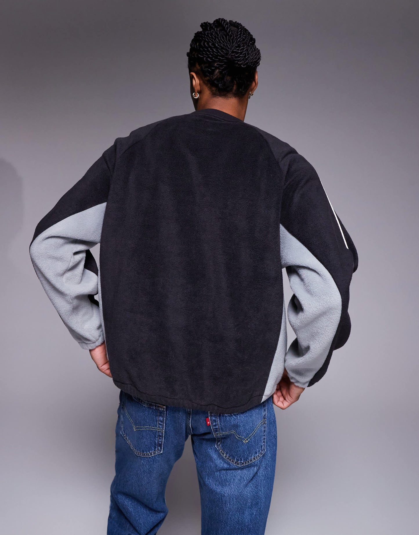 ASOS DESIGN relaxed fleece sweatshirt with piping and colour block in grey