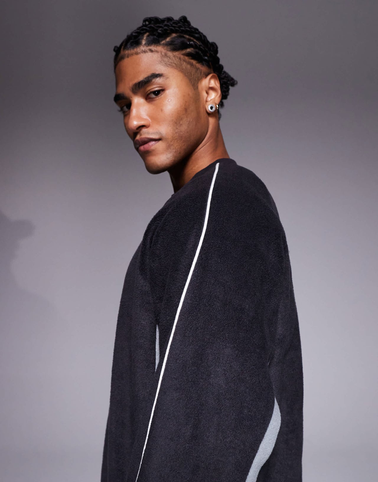 ASOS DESIGN relaxed fleece sweatshirt with piping and colour block in grey