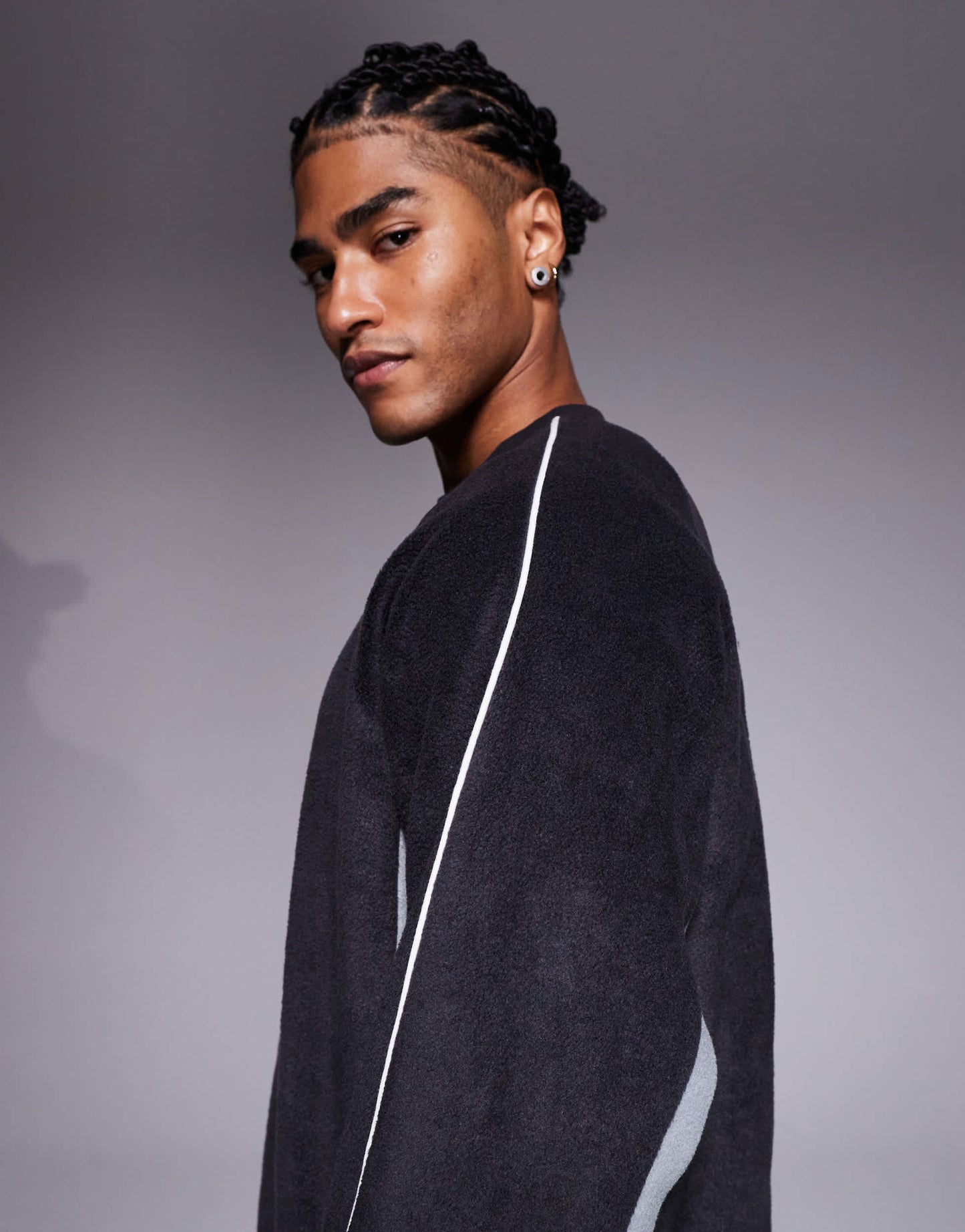 ASOS DESIGN relaxed fleece sweatshirt with piping and colour block in grey