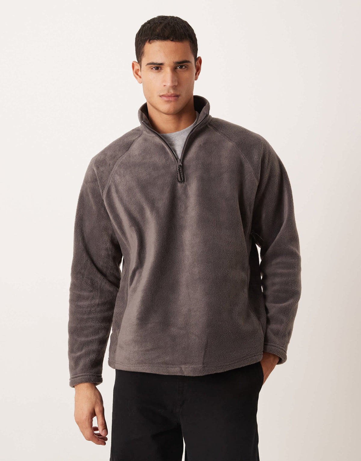 ASOS DESIGN relaxed funnel neck quarter zip fleece sweatshirt in grey