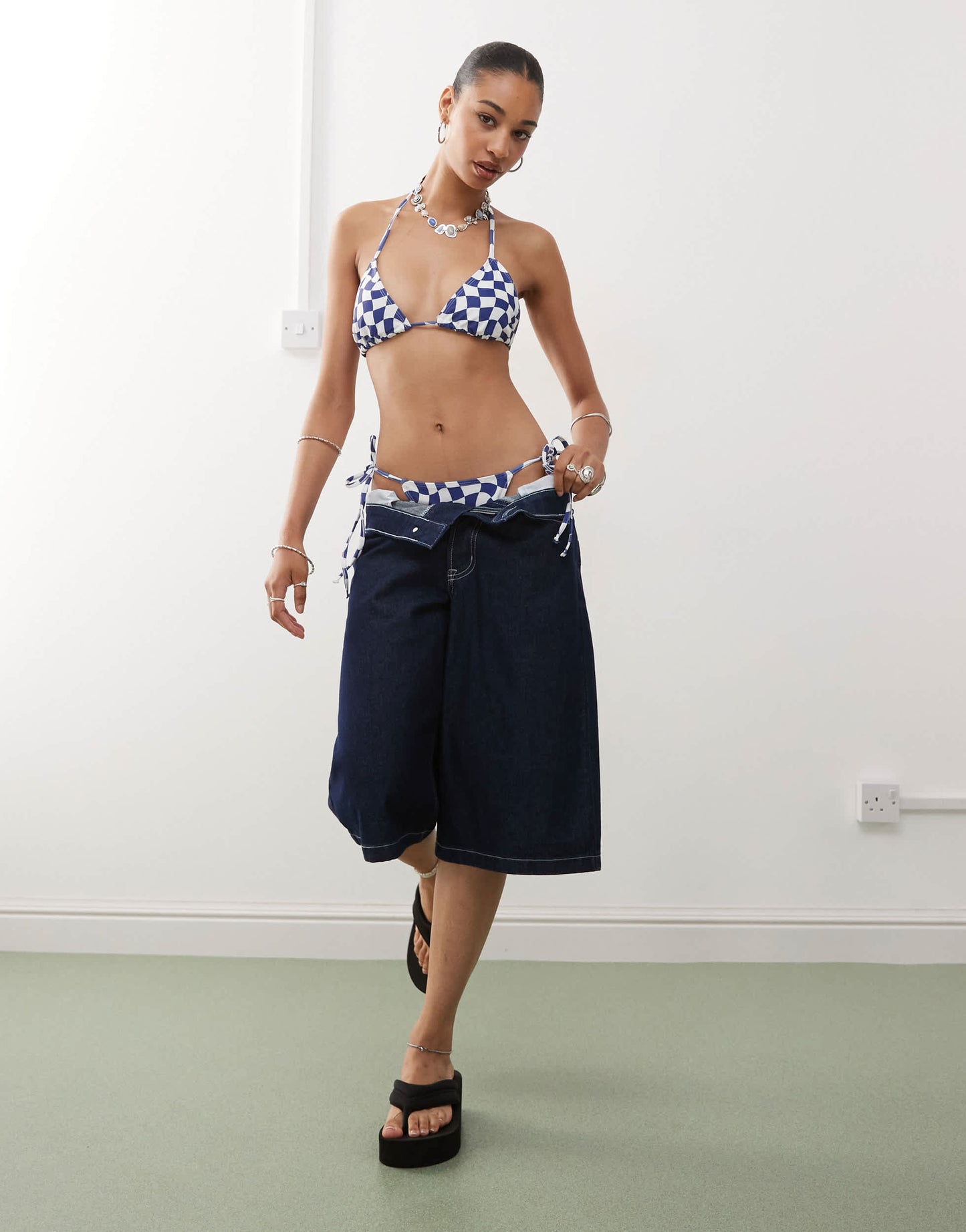 COLLUSION checkerboard bikini bottom in blue