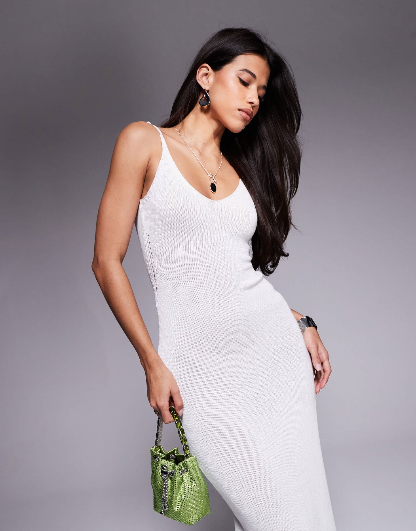 Missyempire knitted cami side slit open back maxi dress in white