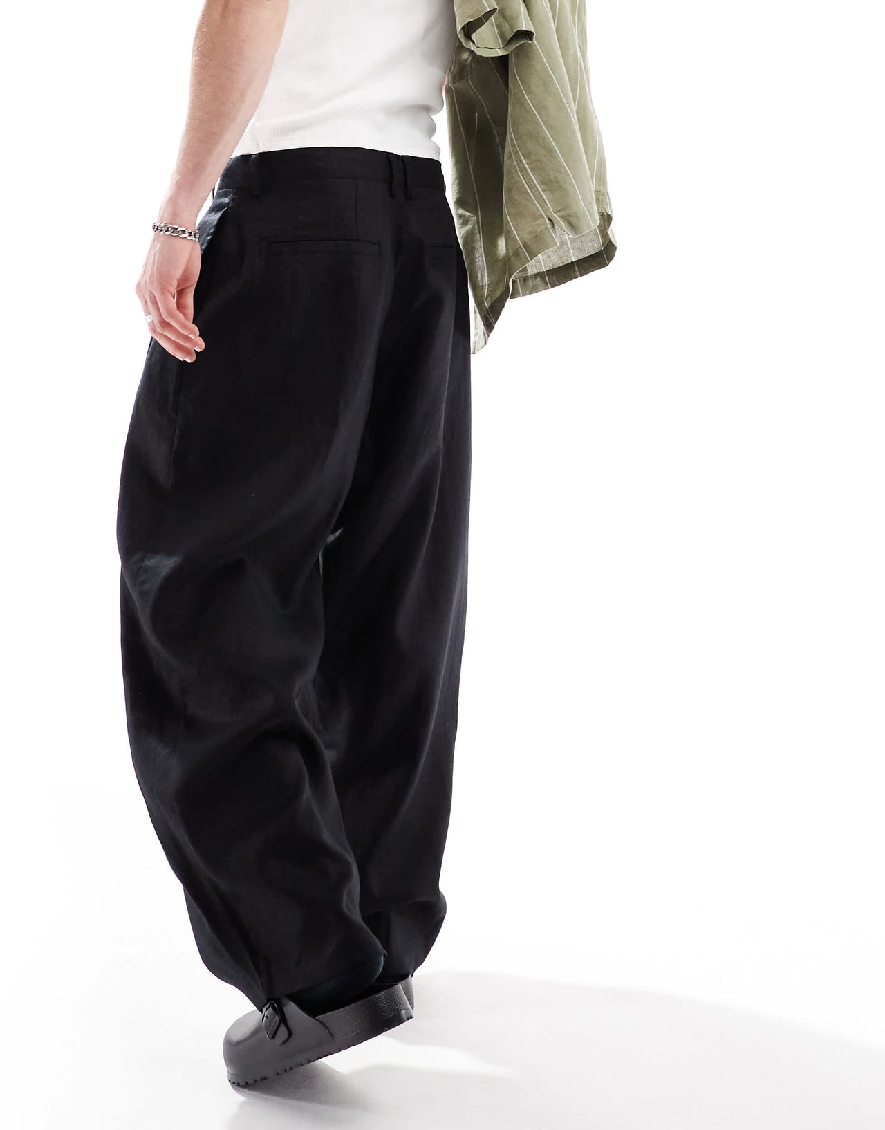 Bershka 100% linen tailored trouser in black