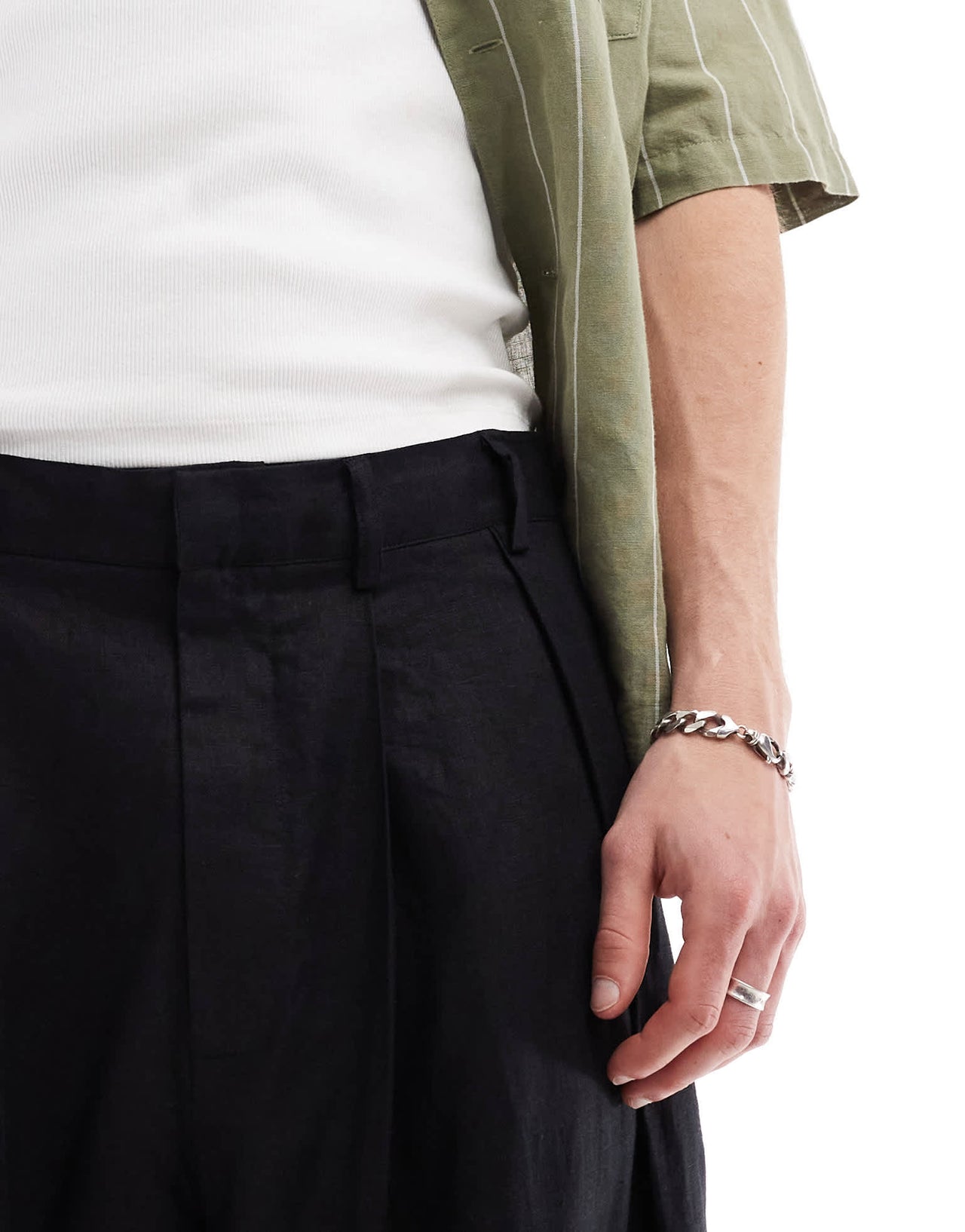 Bershka 100% linen tailored trouser in black