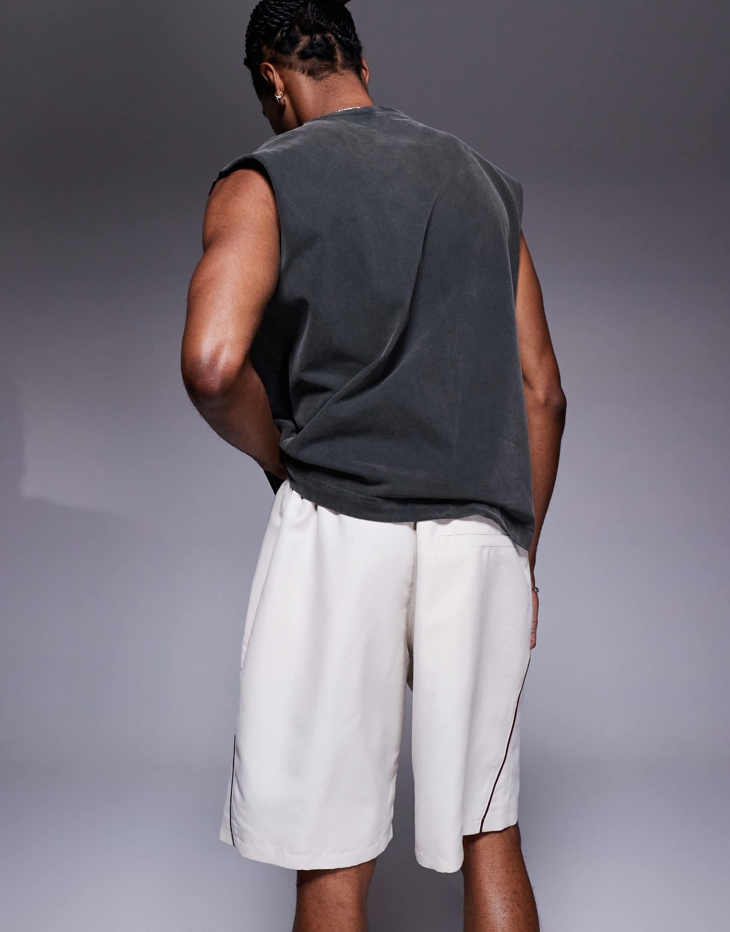 Bershka retro sports short in stone