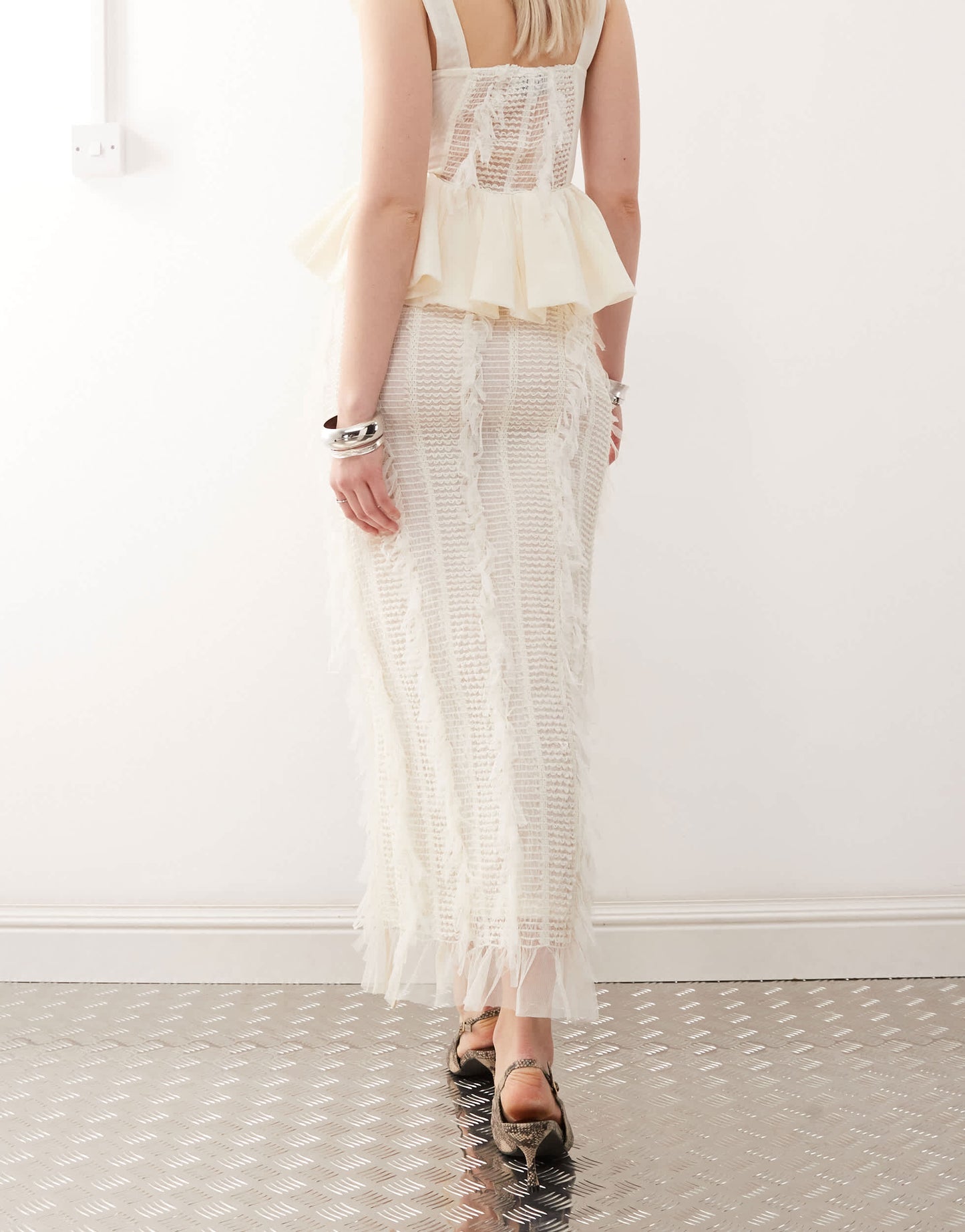 Amy Lynn Calla textured side split maxi skirt co-ord in ivory