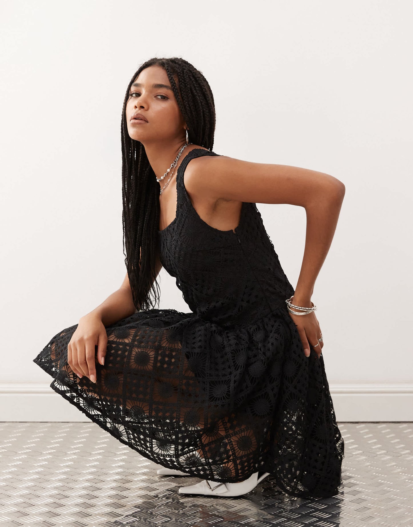 Amy Lynn crochet skater mini dress in black