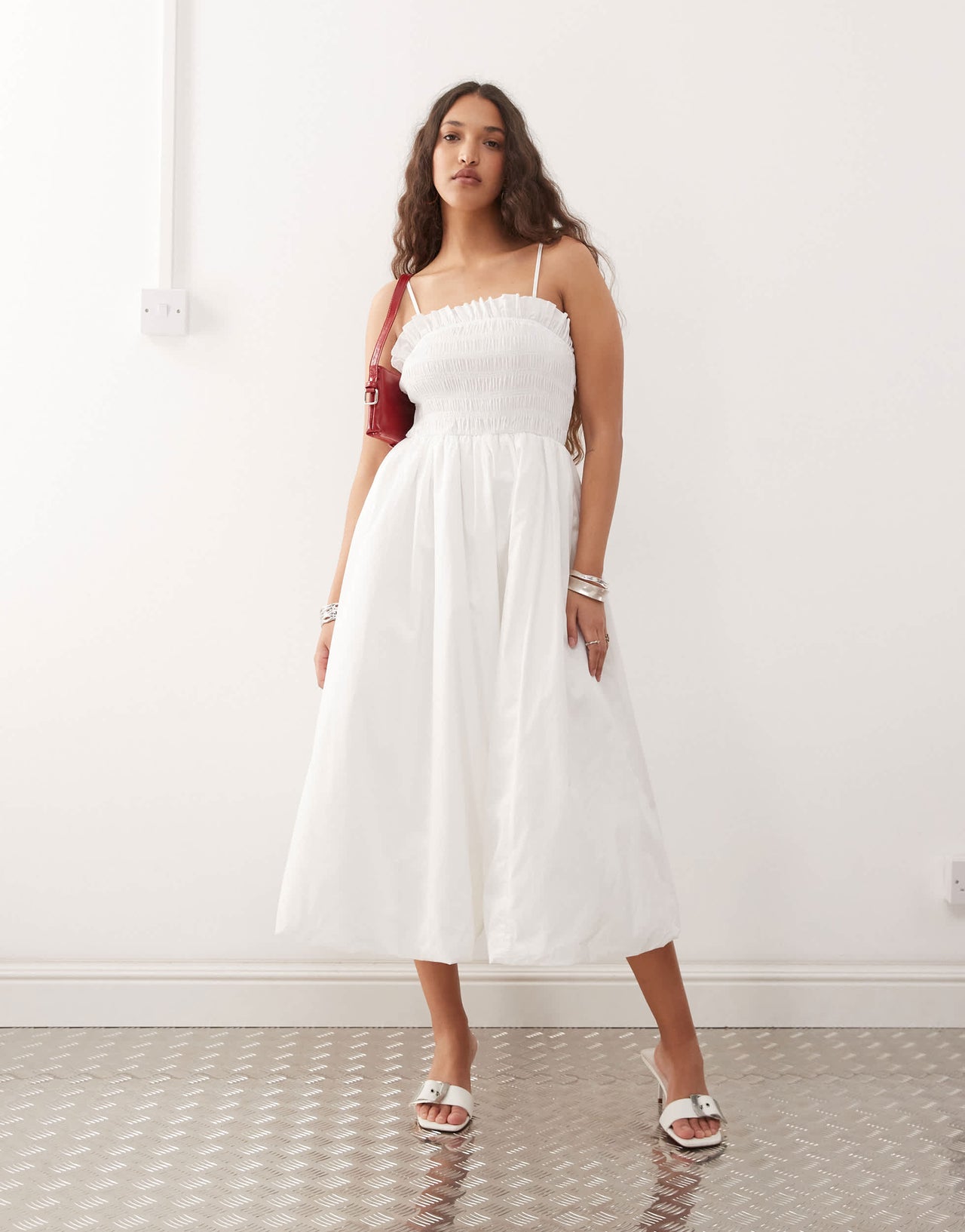 Amy Lynn Polly shirred midi dress in white