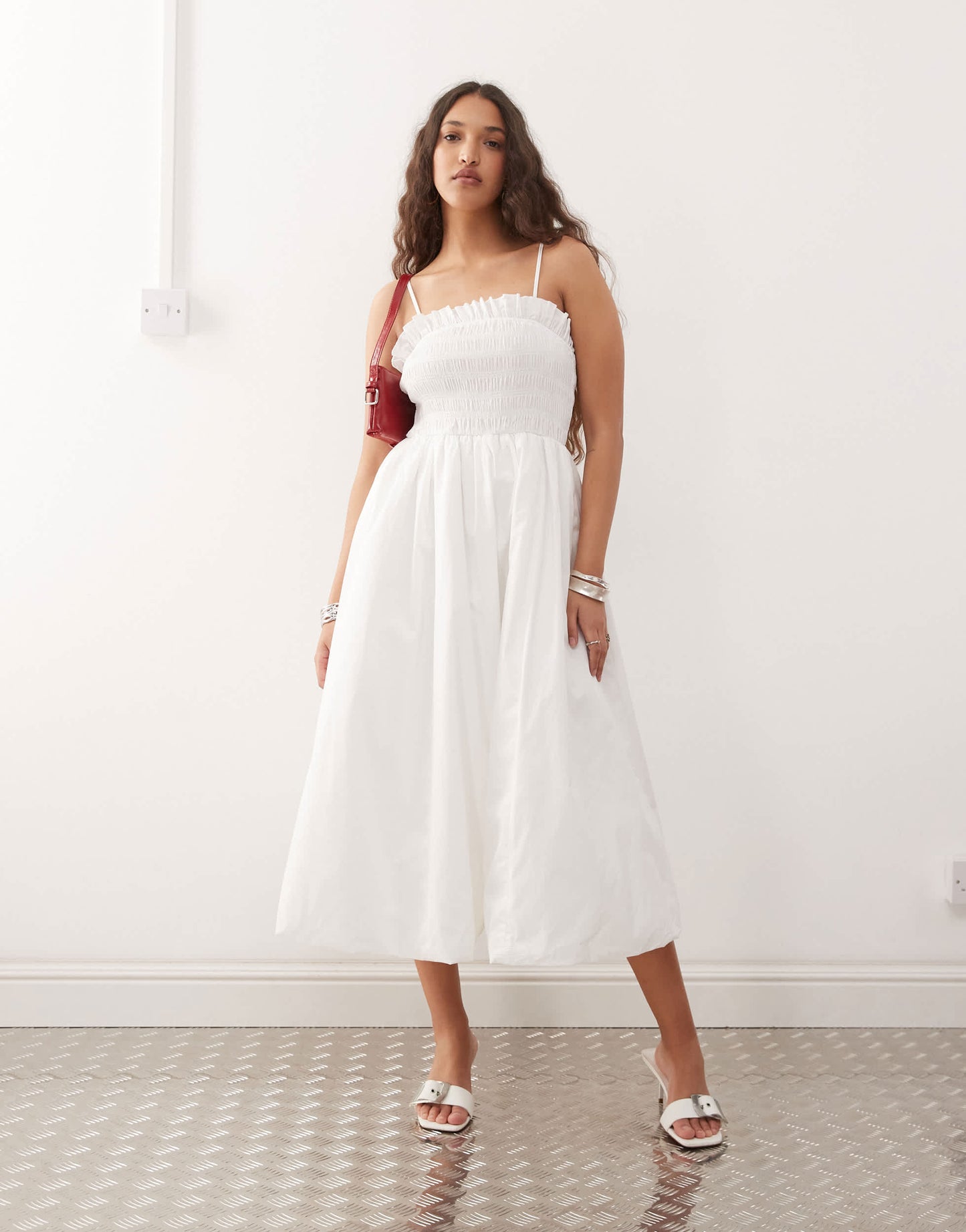 Amy Lynn Polly shirred midi dress in white