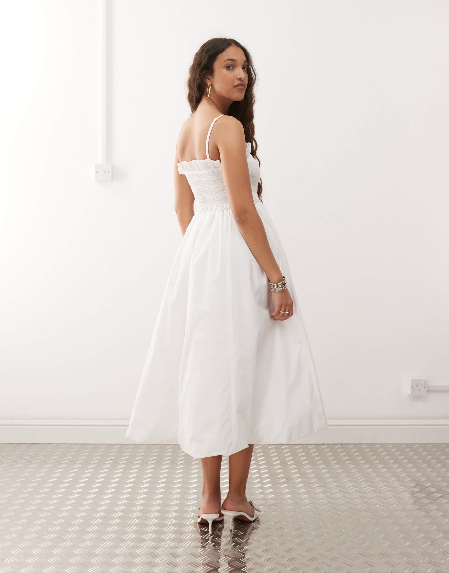 Amy Lynn Polly shirred midi dress in white