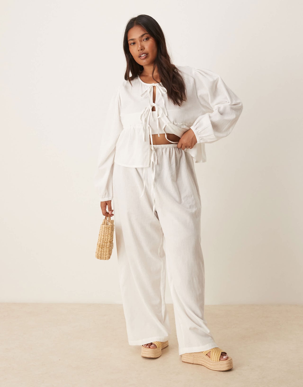 Esmee Curve Exclusive beach trouser co-ord in white
