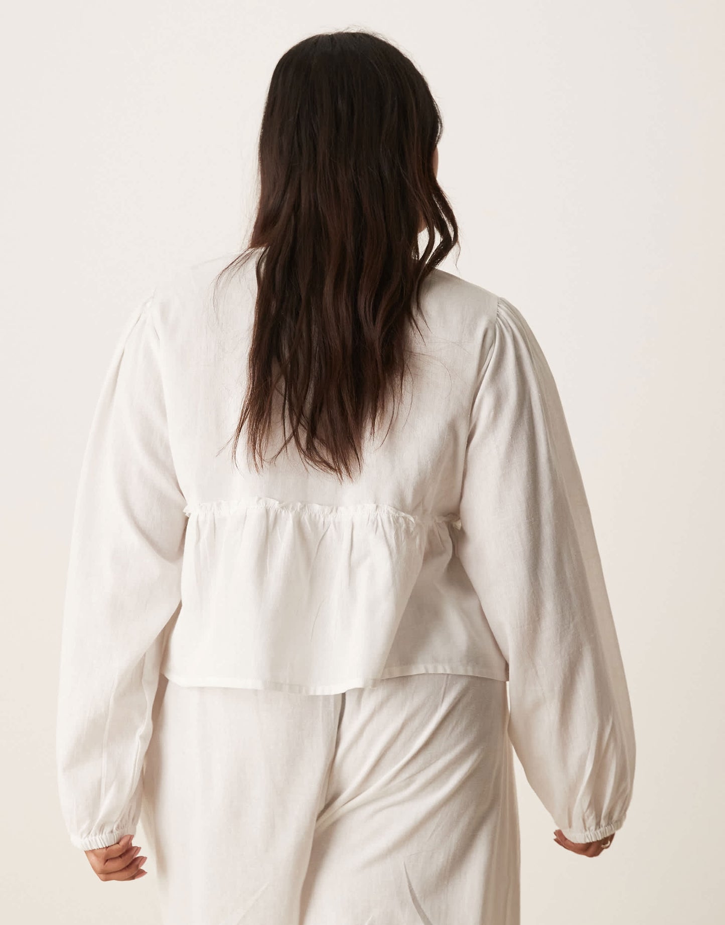 Esmee Curve Exclusive tie front long sleeve beach top co-ord in white