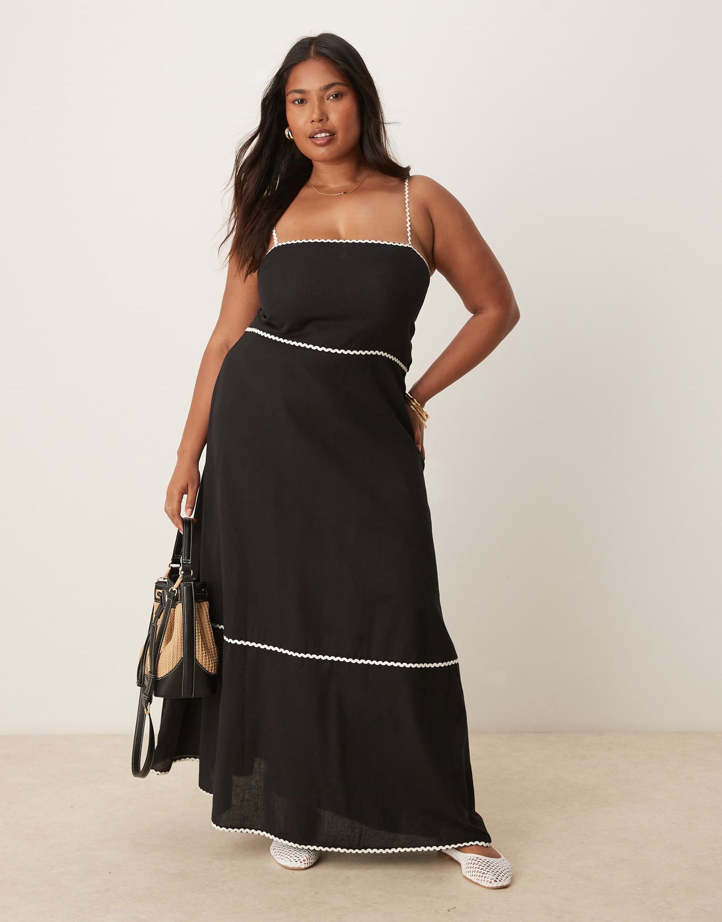 Esmee Curve Exclusive ric rac maxi beach dress in black and white