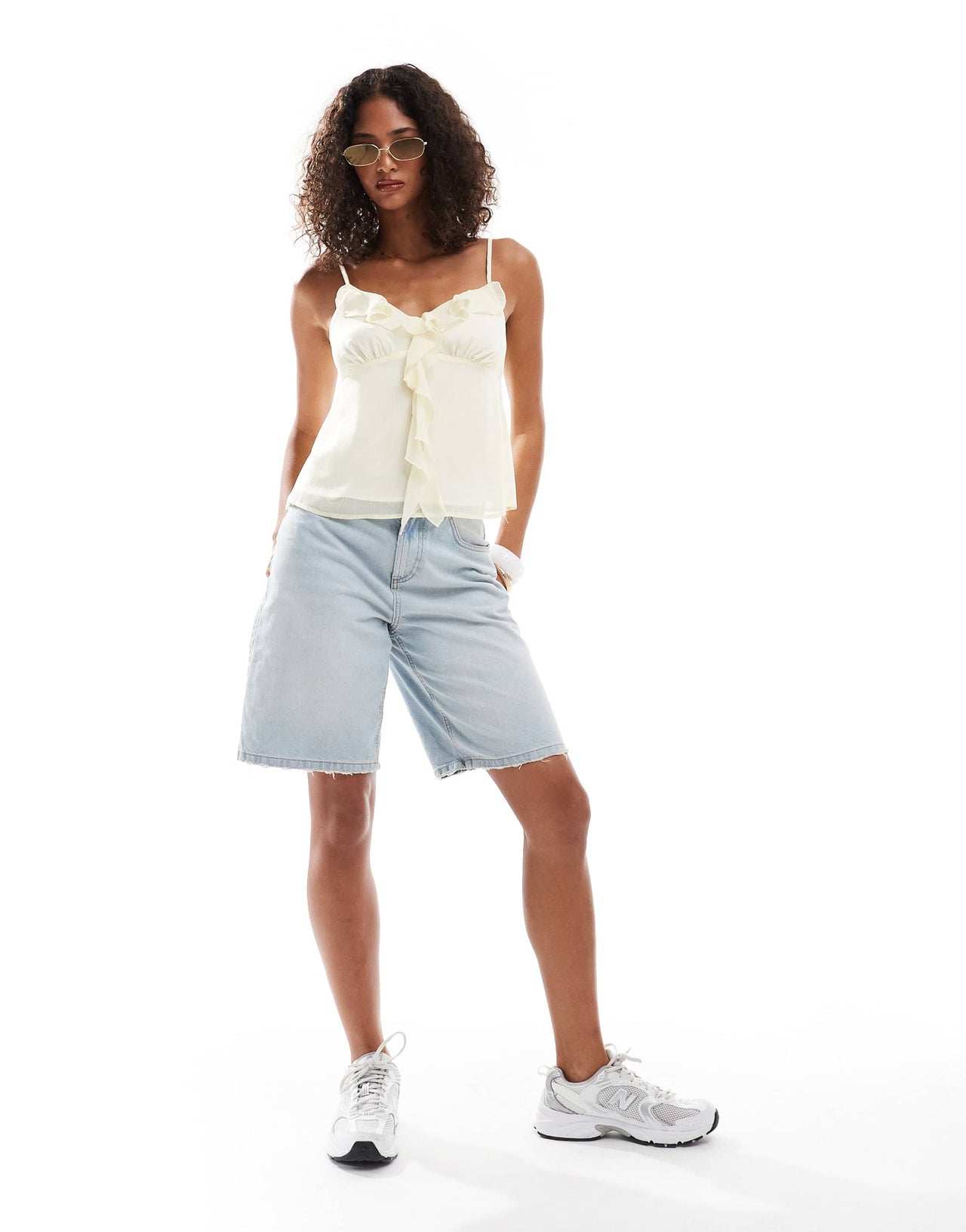 Miss Selfridge chiffon ruffle cami top in buttermilk