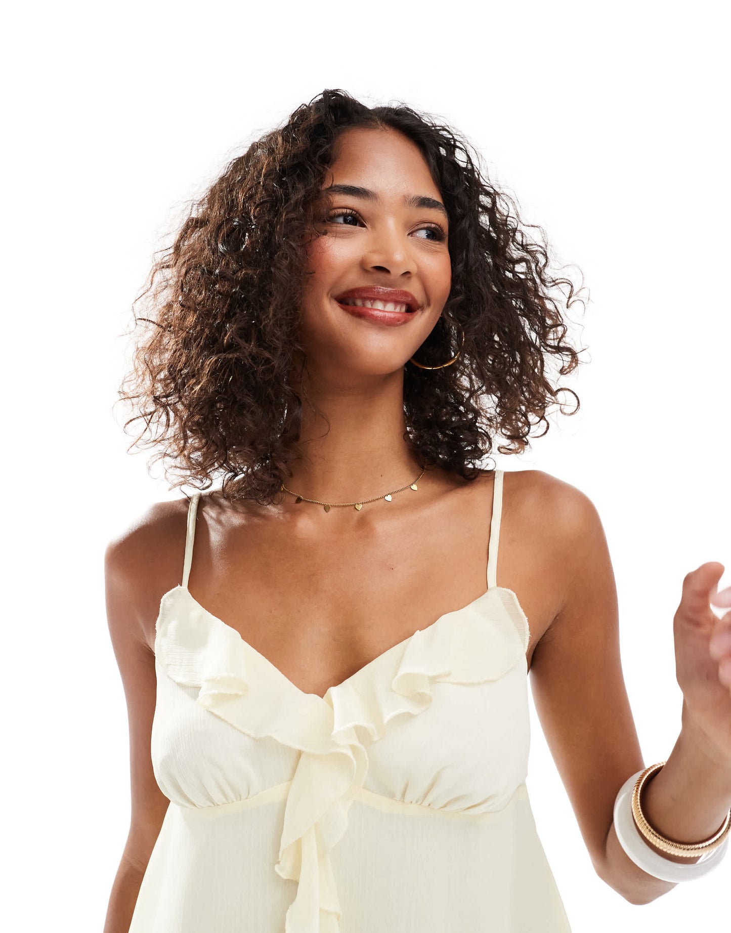 Miss Selfridge chiffon ruffle cami top in buttermilk