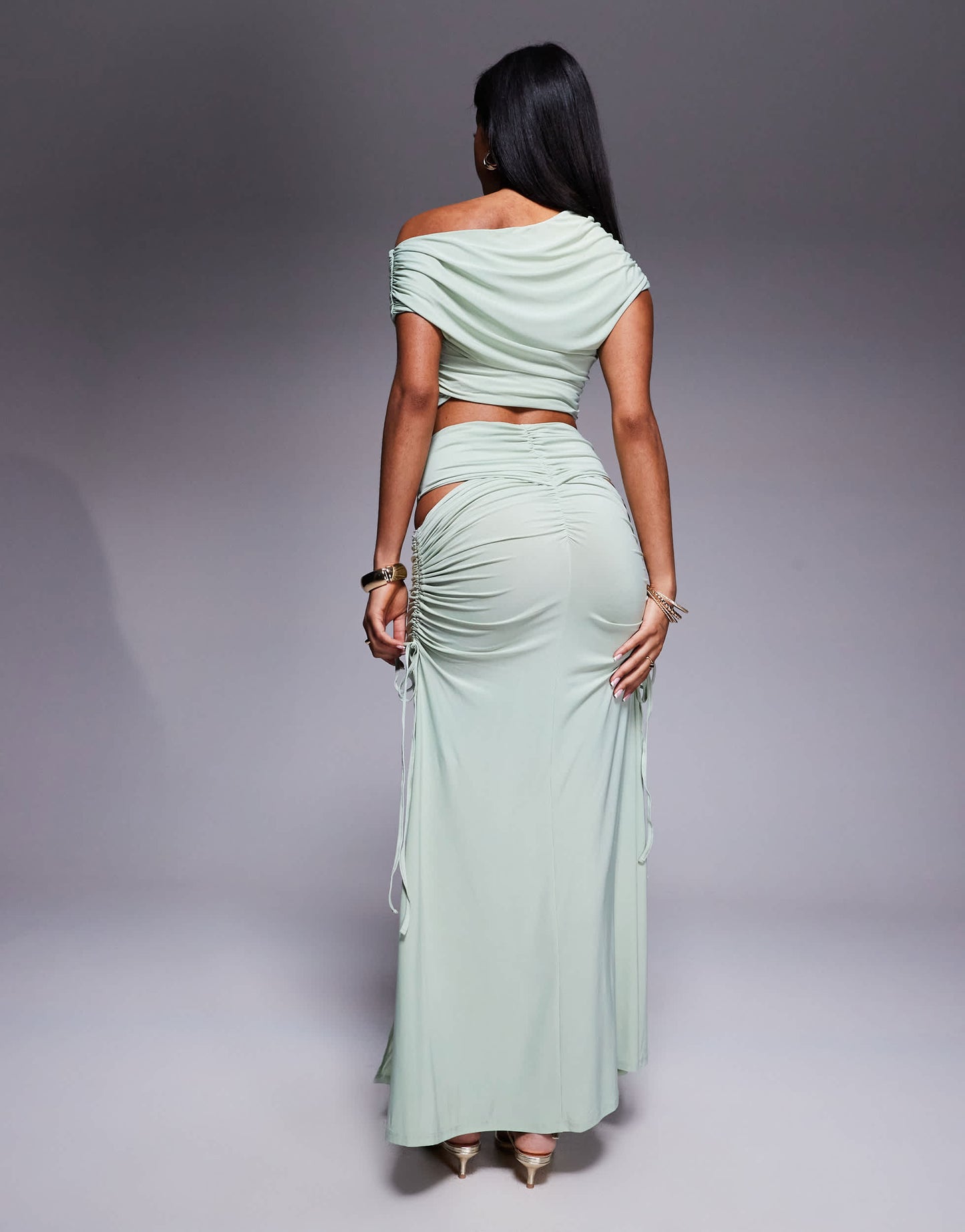 ASOS x THE SOURCED COLLECTION ruched maxi skirt  co-ord in sage