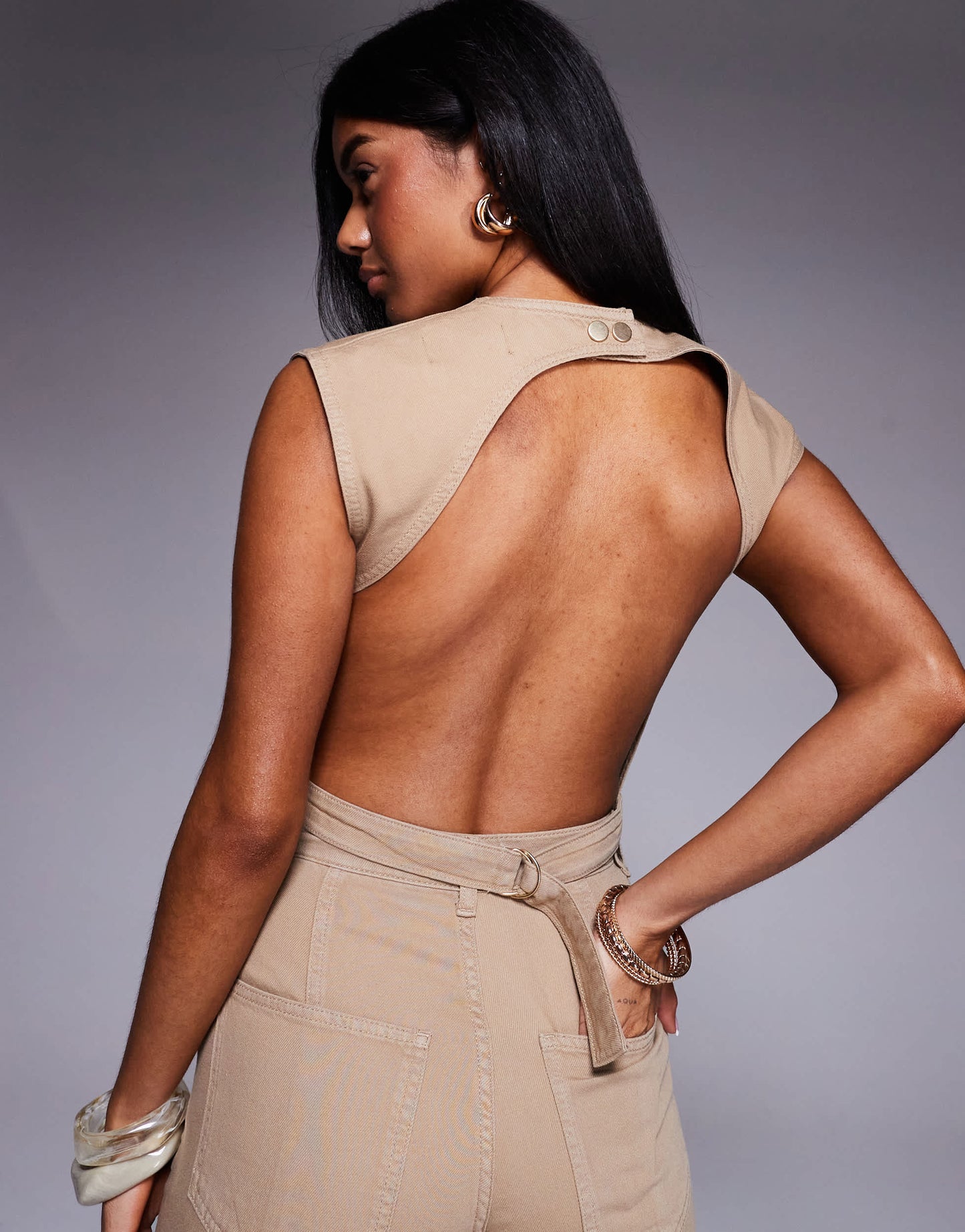 ASOS X THE SOURCED COLLECTION backless co-ord top with belt in tan