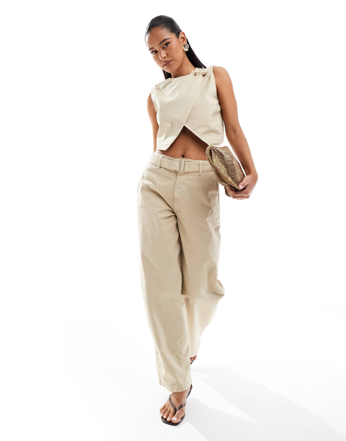 ASOS DESIGN denim waistcoat co-ord in sand
