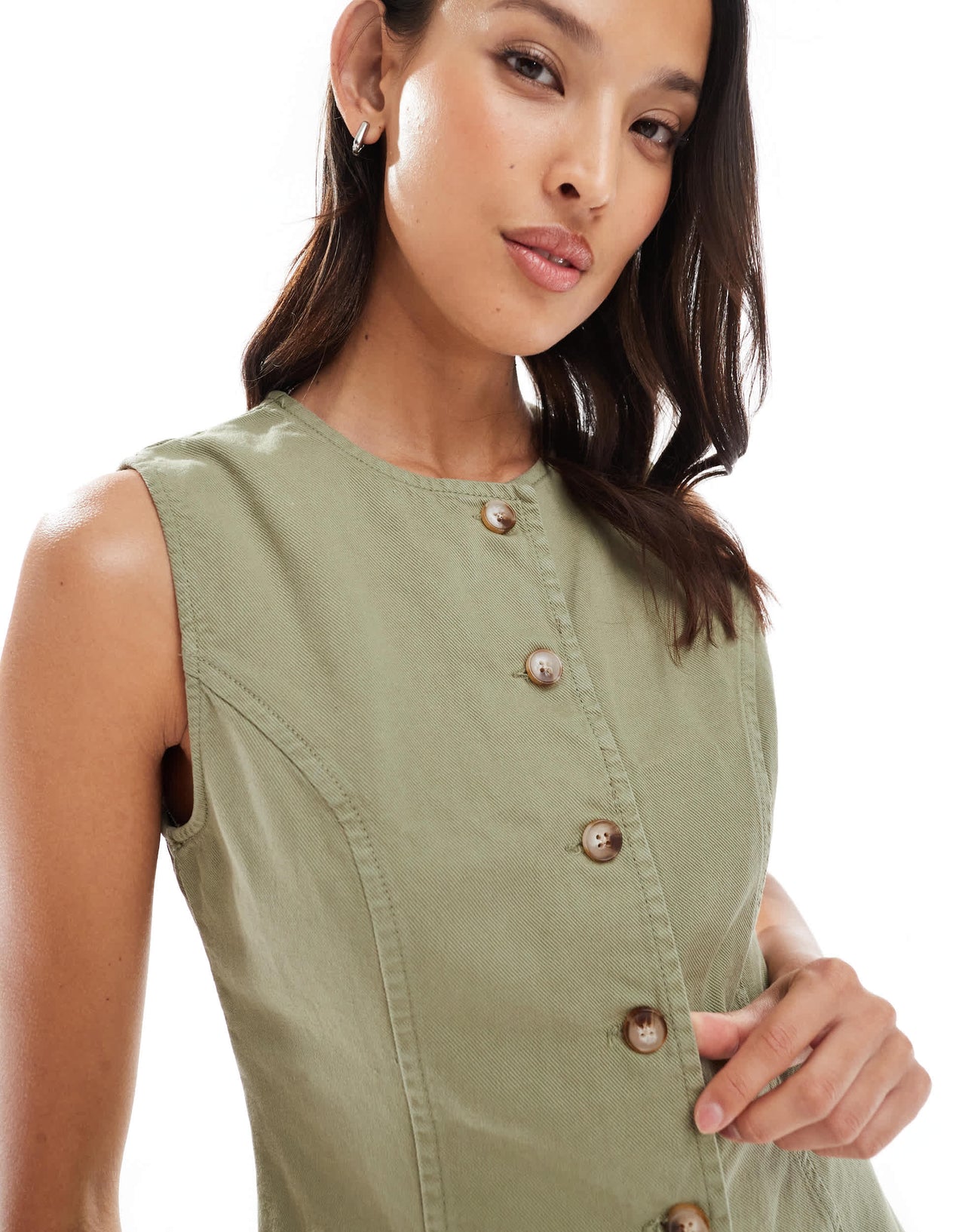 ASOS DESIGN denim cami waistcoat co-ord in sage