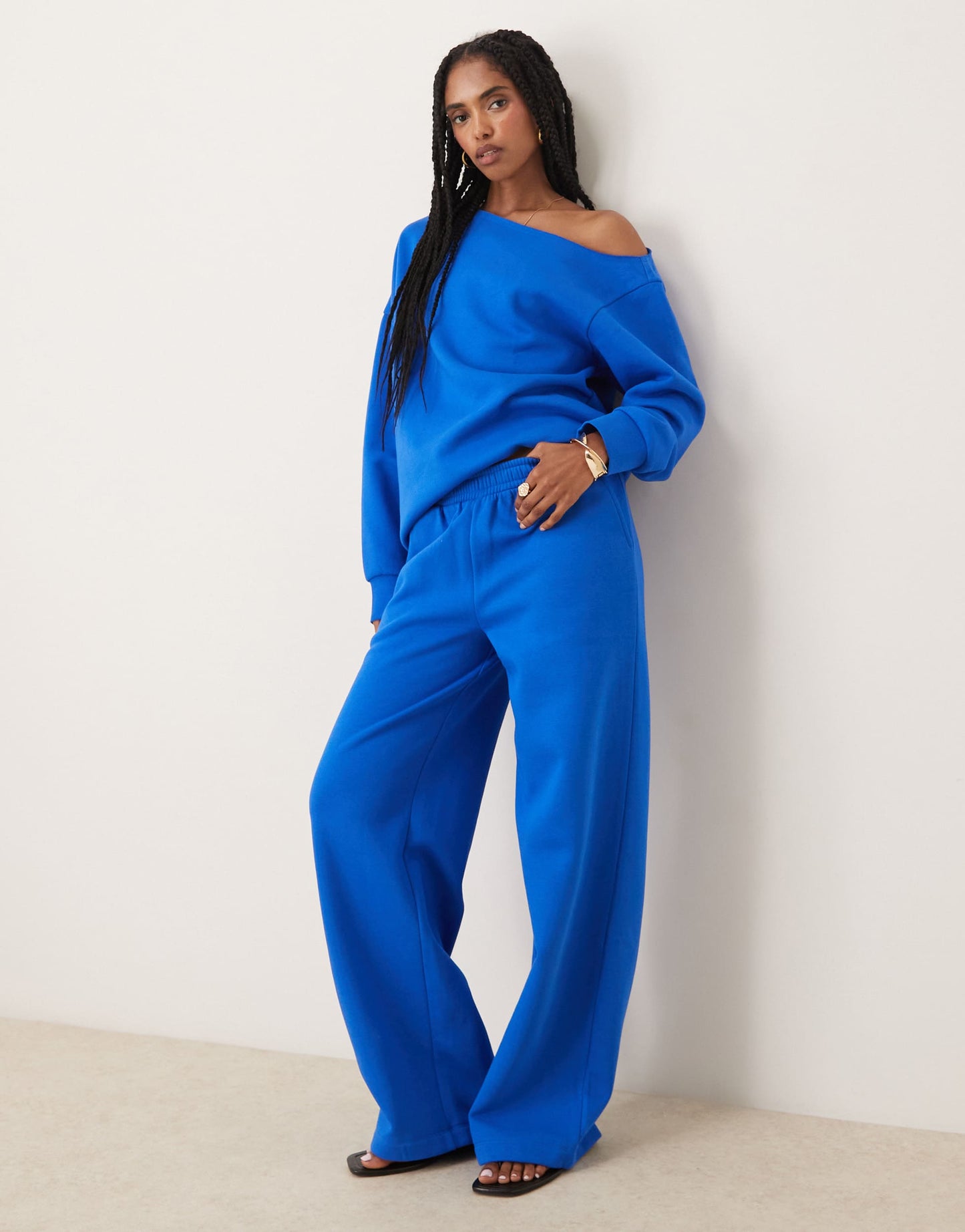 ASOS DESIGN wide leg brushback jogger in blue
