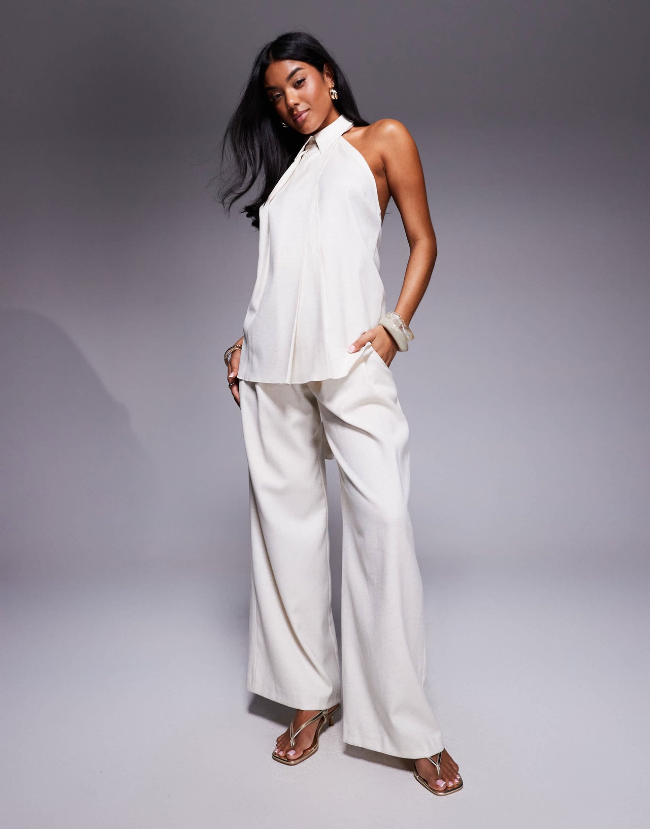 ASOS X THE SOURCED COLLECTION deep pleat wide leg trousers in stone