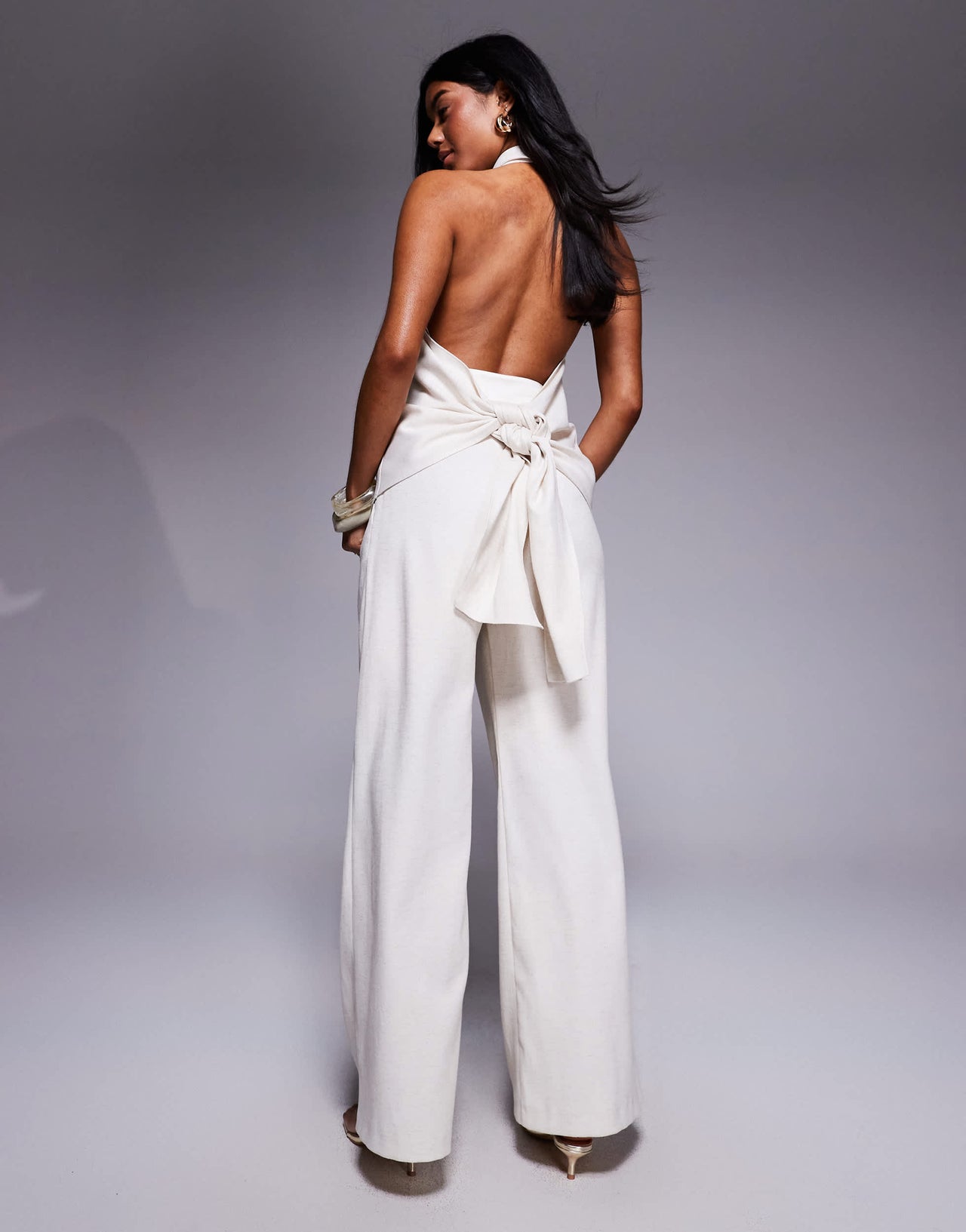 ASOS X THE SOURCED COLLECTION deep pleat wide leg trousers in stone