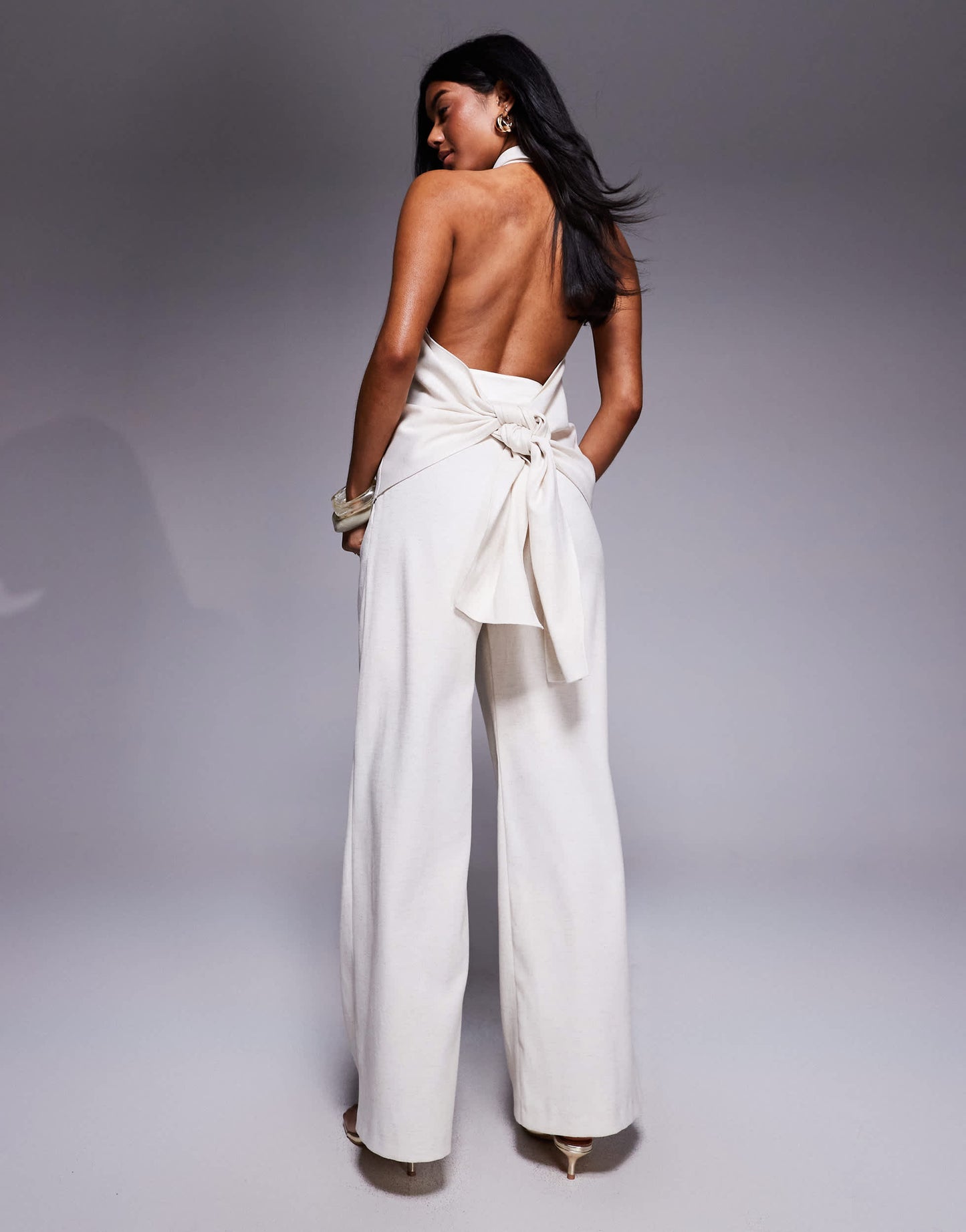 ASOS X THE SOURCED COLLECTION deep pleat wide leg trousers in stone